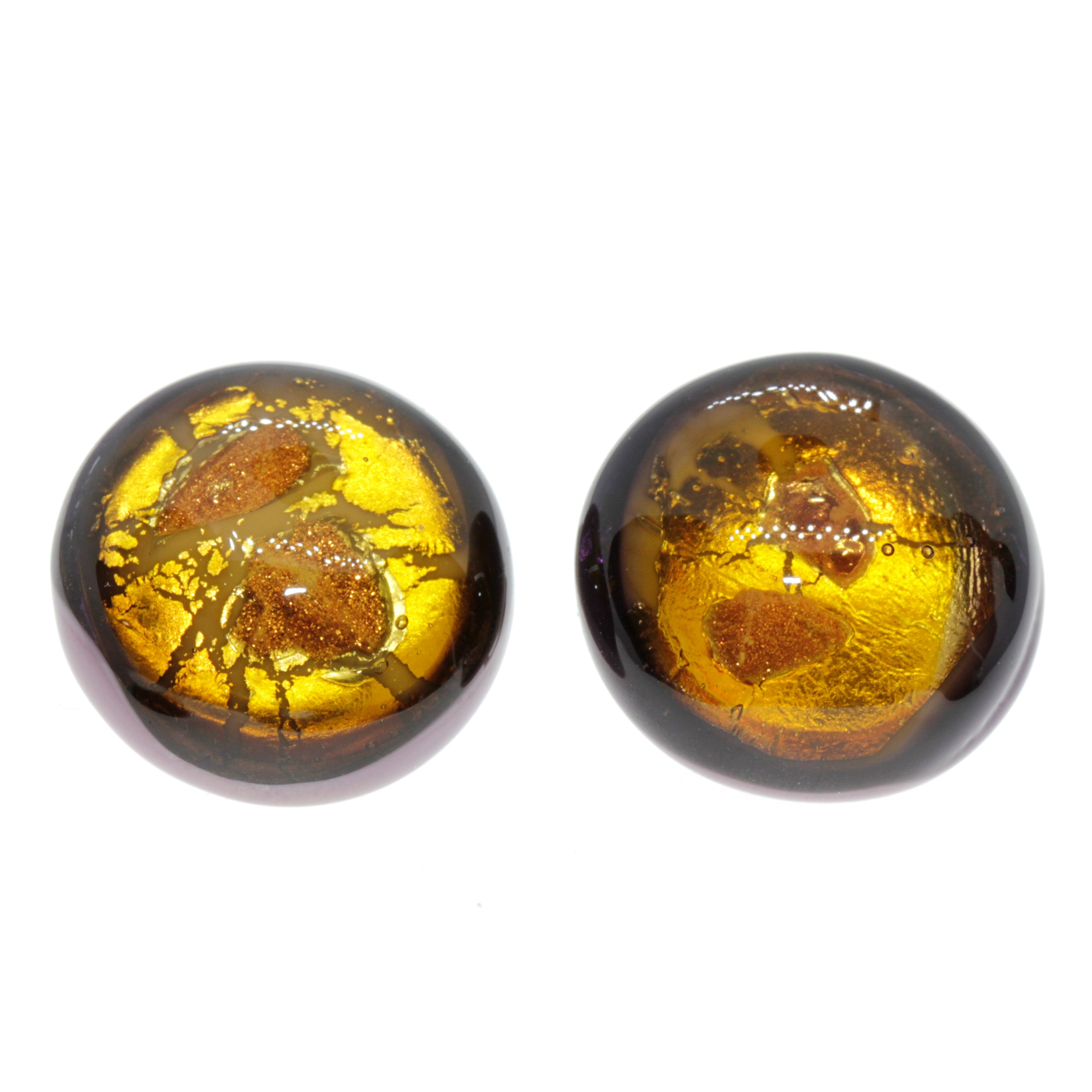 Malaga Deluxe Muranoglas Ohrclips Lila/Kupfer; Muranoglas mit echtem Blattgold und Kupfer; hypoallergene, hochwertig versilberte Clips
