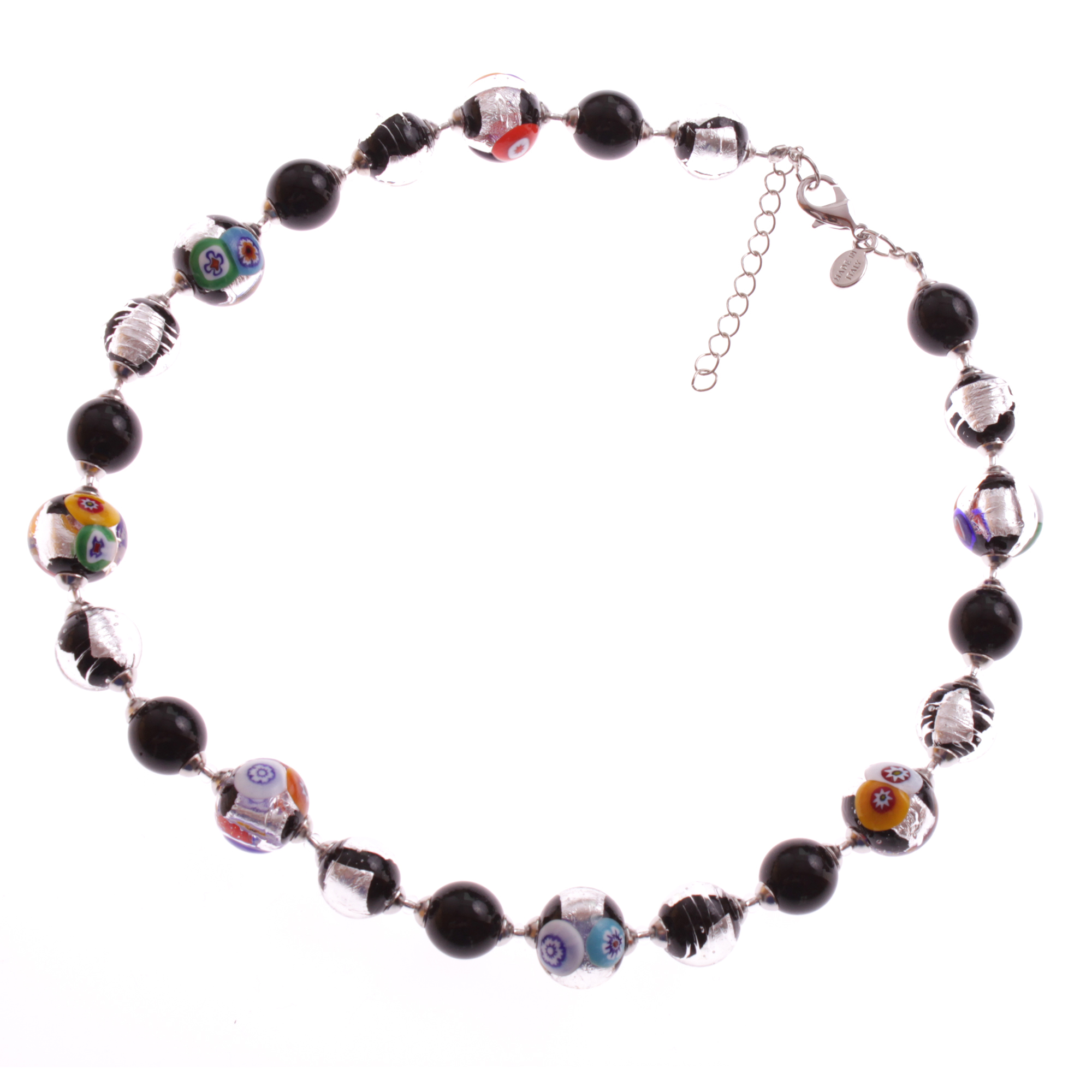 Exklusives Mille Fiori Collier Model "Birna" -schwarz-silber
