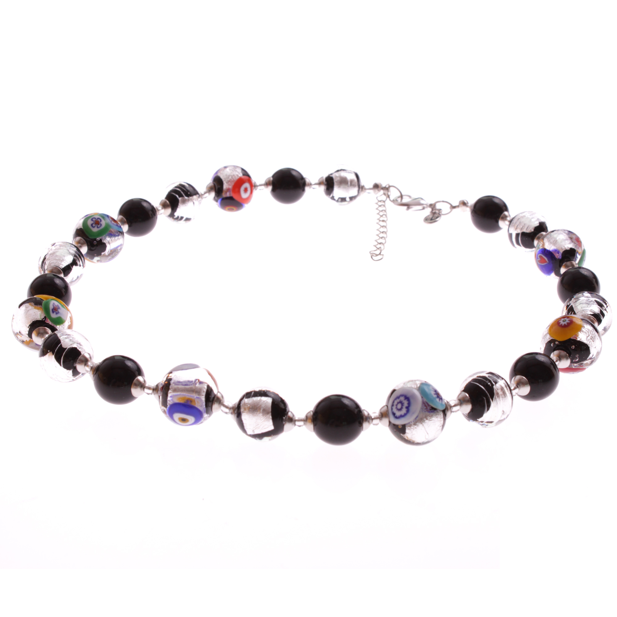 Exklusives Mille Fiori Collier Model "Birna" -schwarz-silber