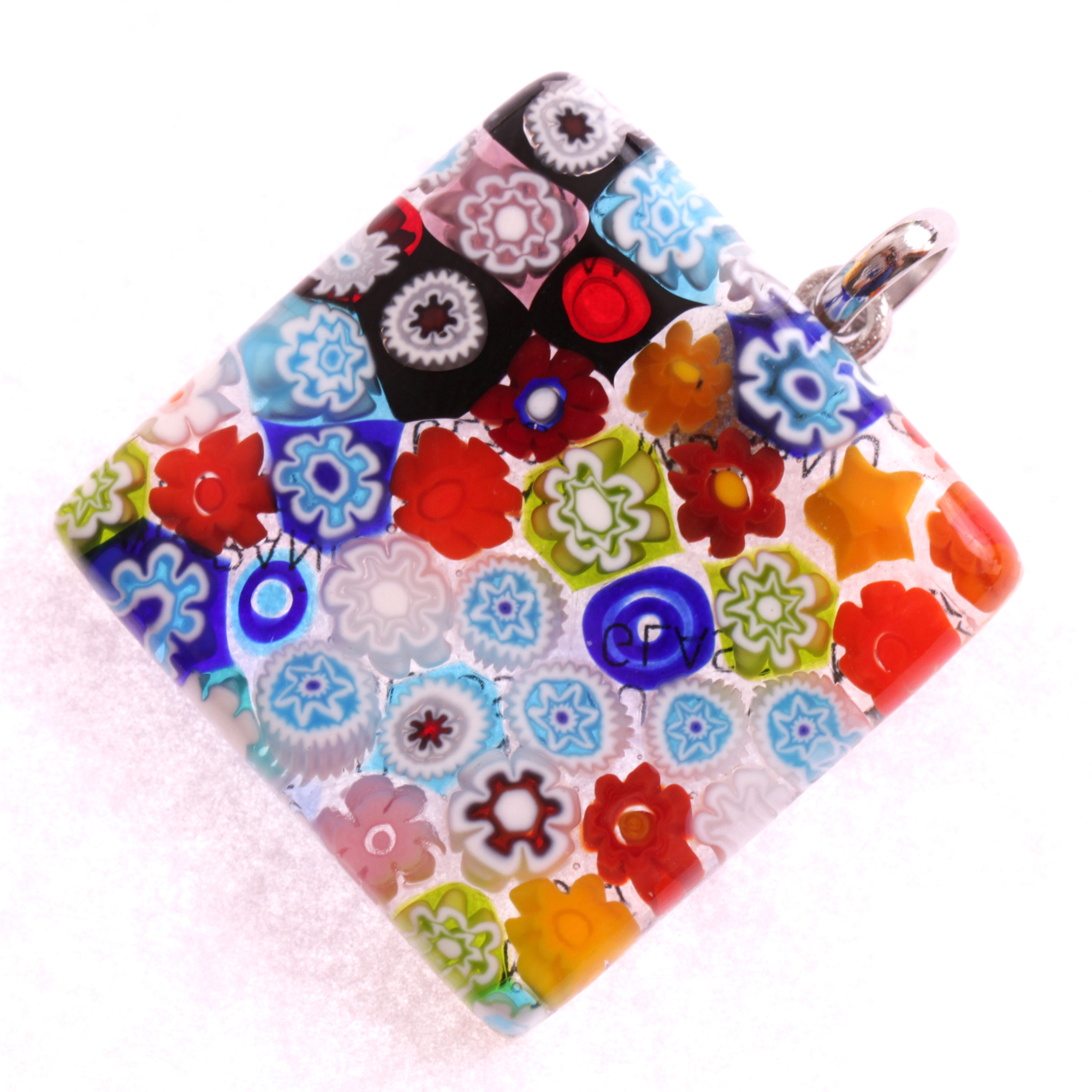 Murano Glas Anhänger "Brid II" -mille fiori silber