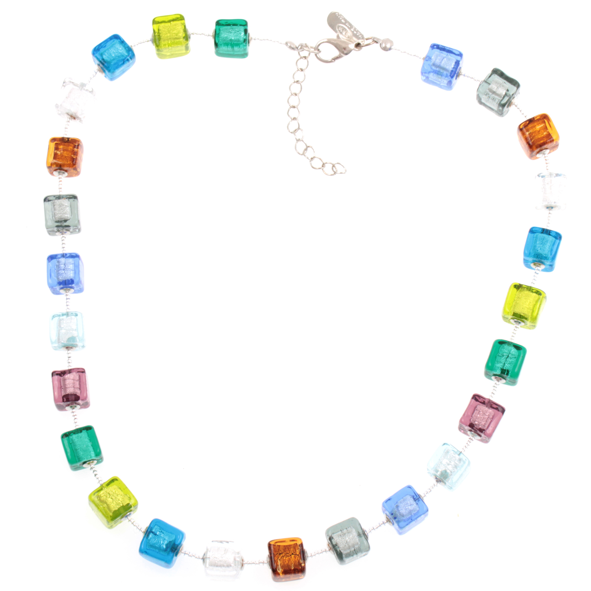 Murano Glas Collier "Quadro"-bunt-silber
