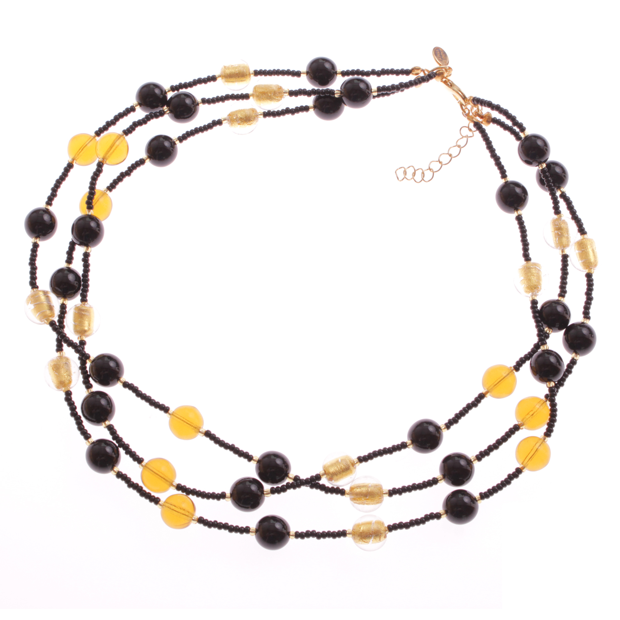 3 reihiges Murano Glas Collier "Rosalie" Halskette-schwarz-gold