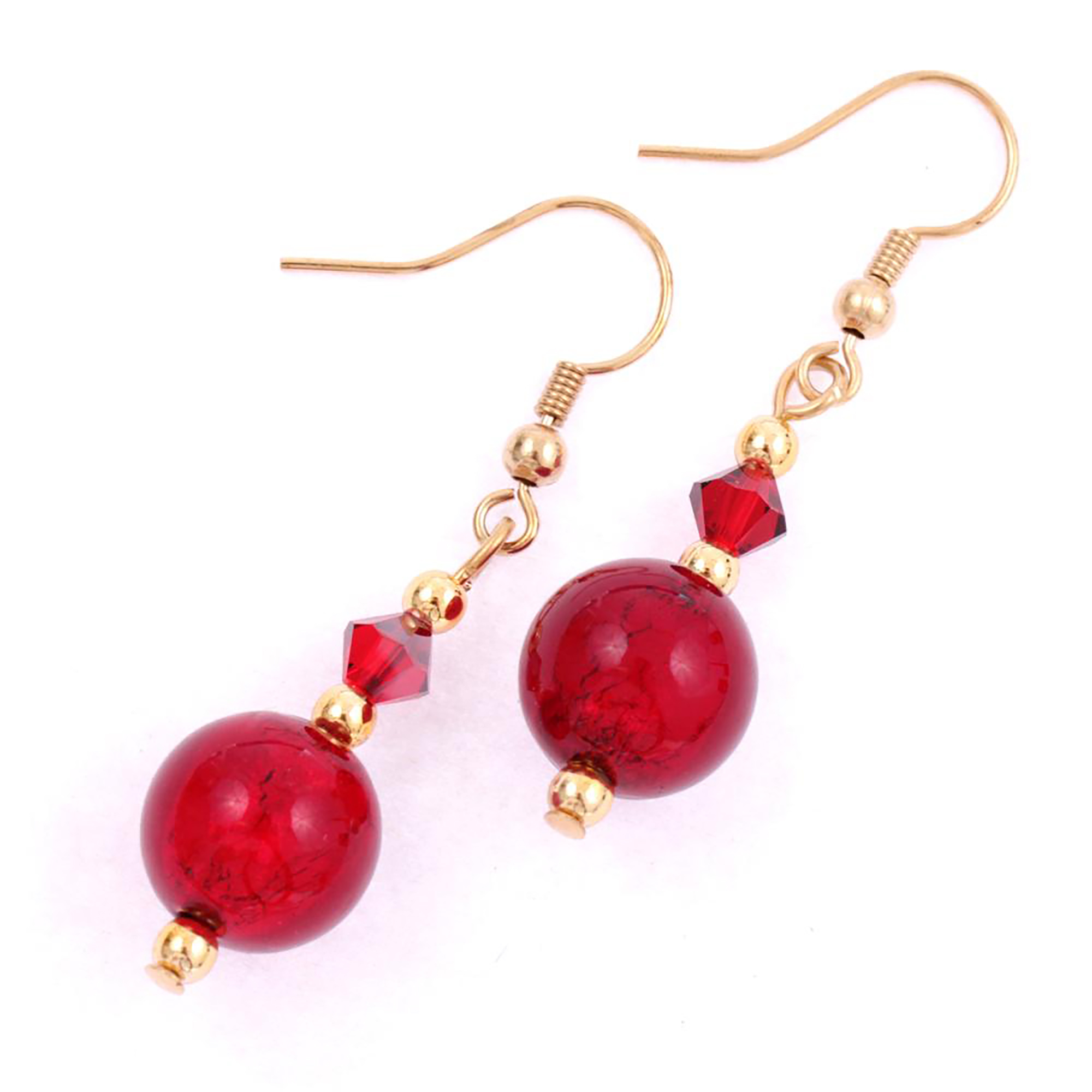 Ella Muranoglas Ohrhänger Rot, Paar, runde Glasperlen 10 mm