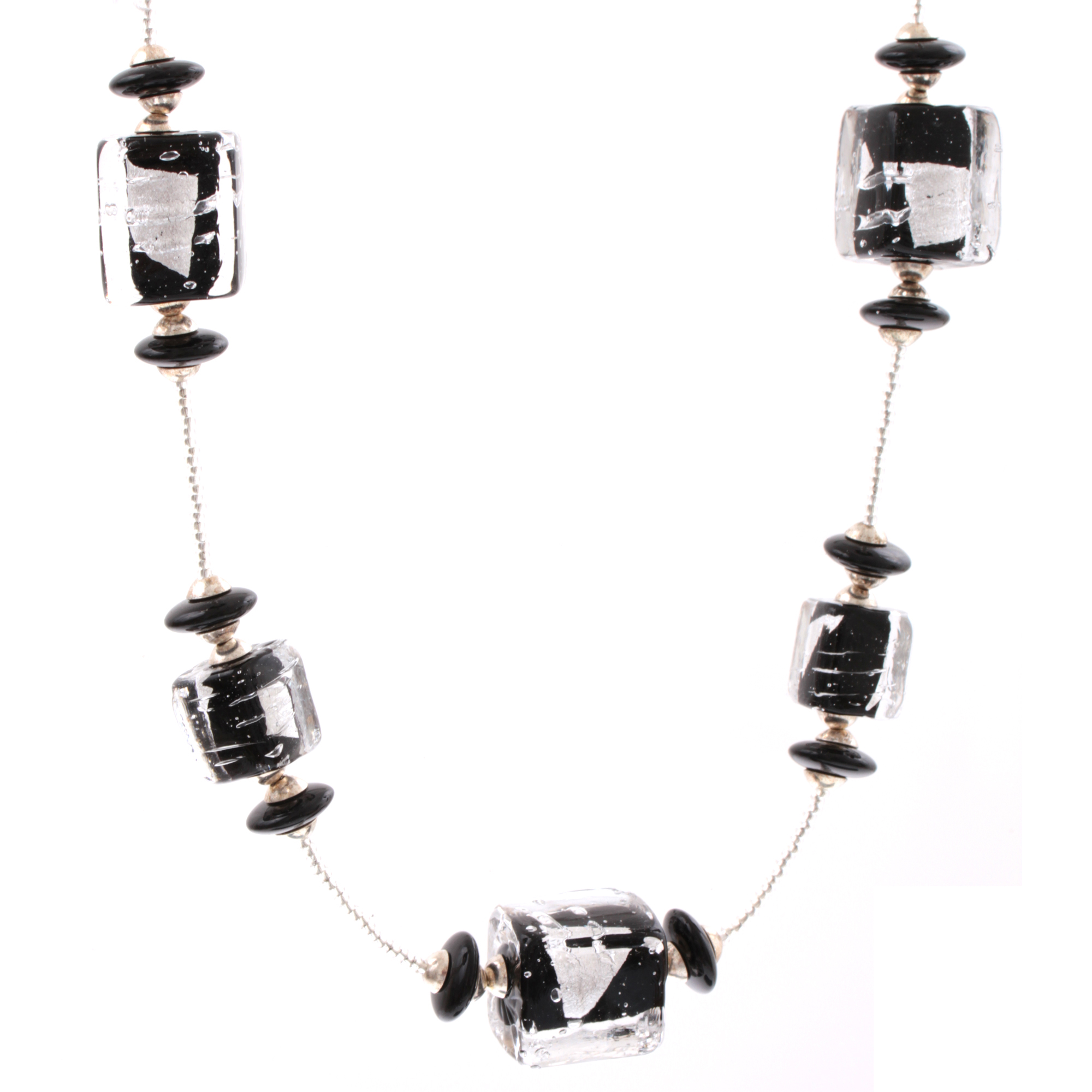 Murano Glas Collier "Cintia" Halskette-schwarz-silber