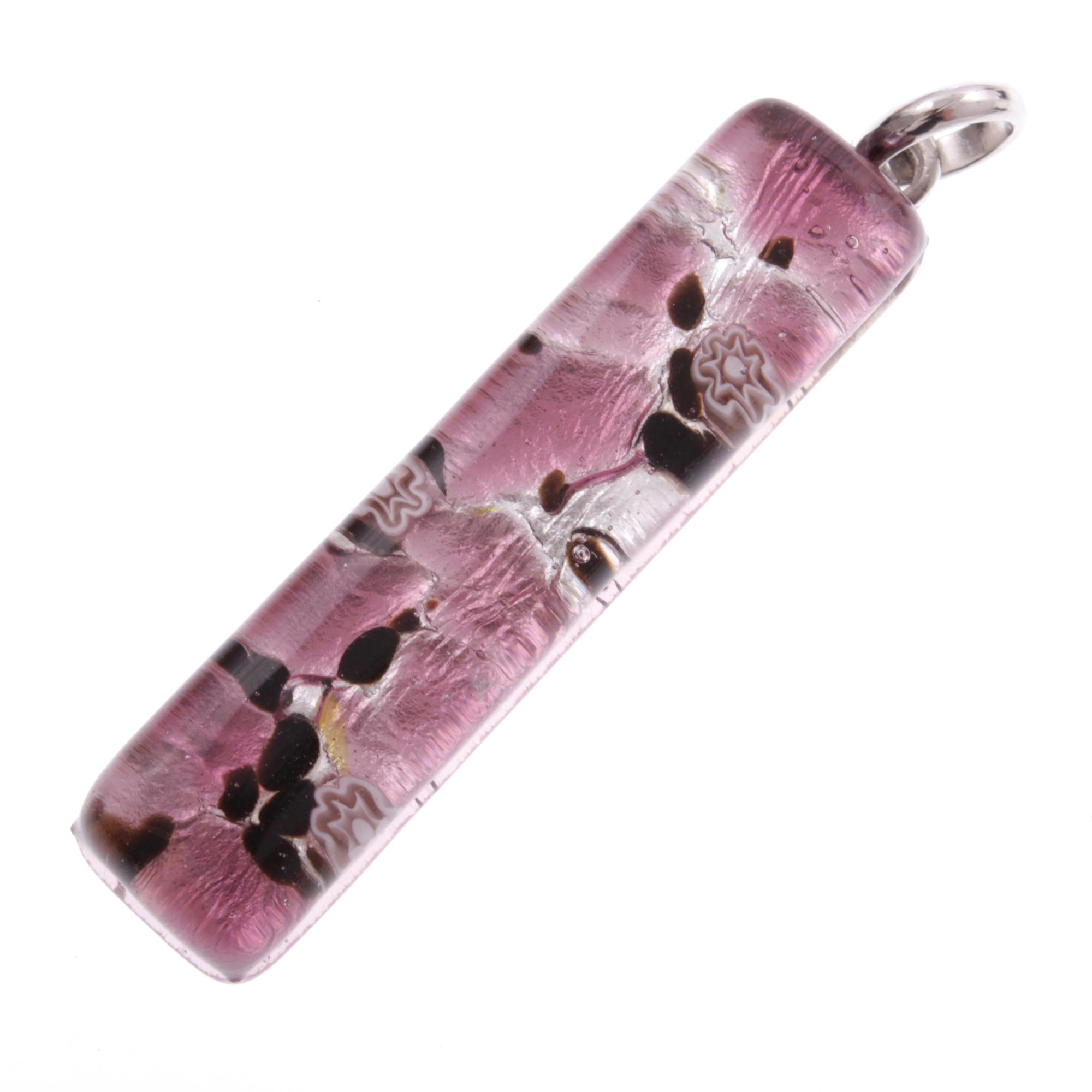 Murano Glas Anhänger Baguette "Bastone"-schwarz rosa