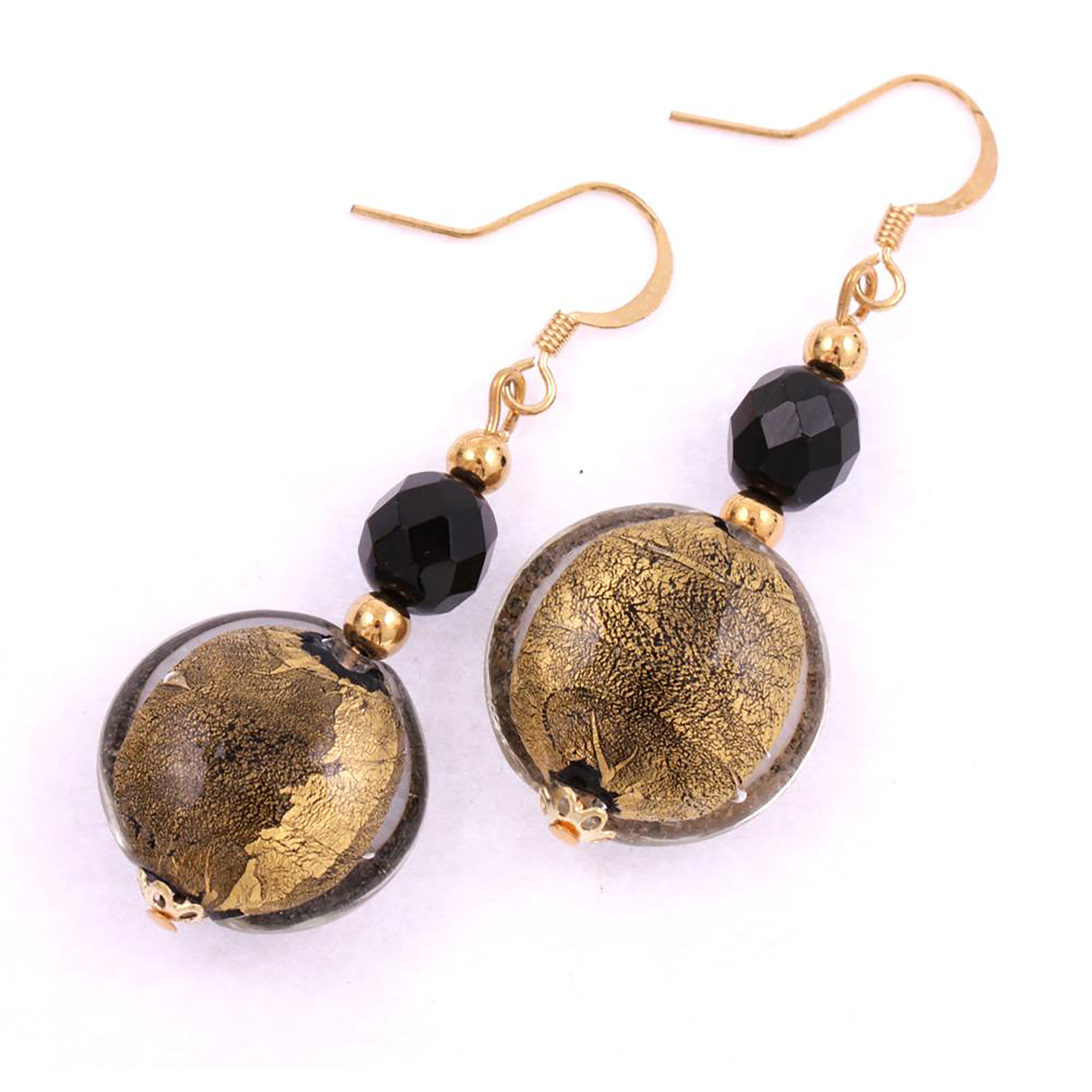 Venusto-Ohrhänger aus Muranoglas in Grün/Gold mit Blattgold, paaransicht
