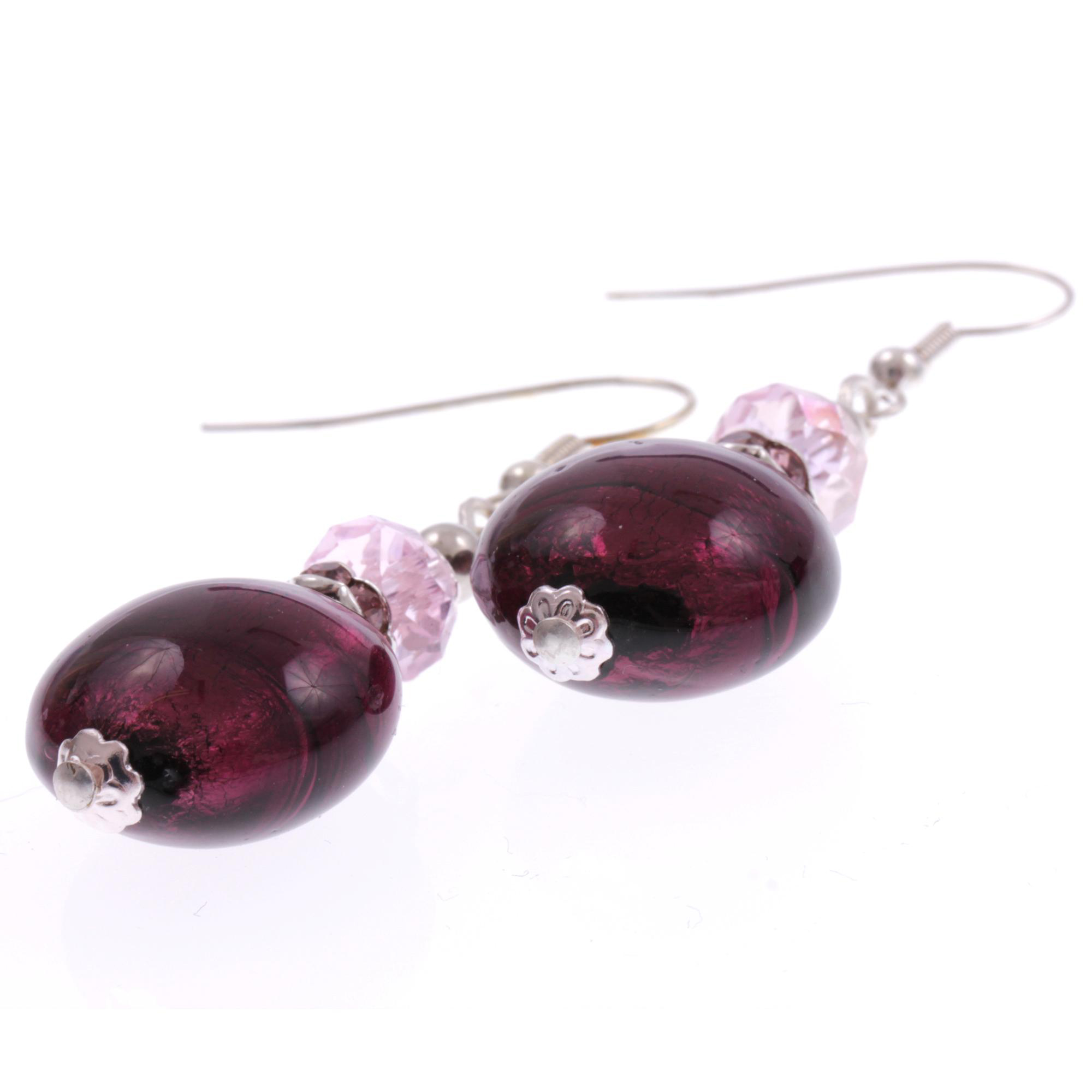 Murano Glas Ohrschmuck "Iowa Deluxe" Ohrhaken-amethist-silber