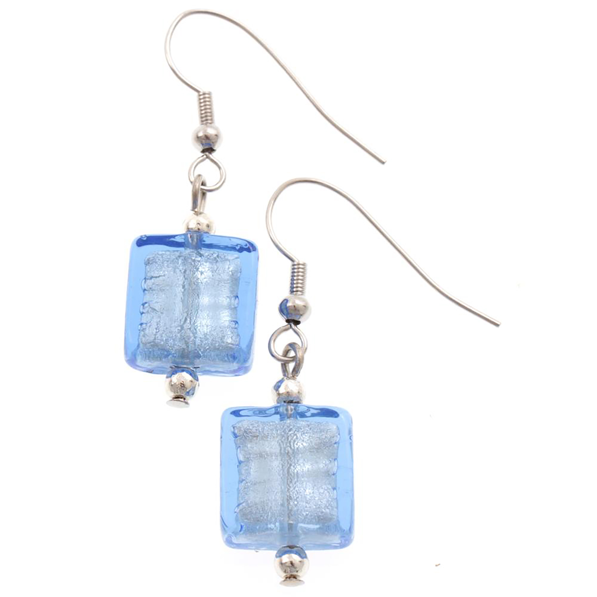 Mel Muranoglas Ohrhänger Blau/Silber; Muranoglas mit echtem Blattsilber, ohne Kupfer; hypoallergene, hochwertig versilberte äußere Metallteile und offene Ohrhaken