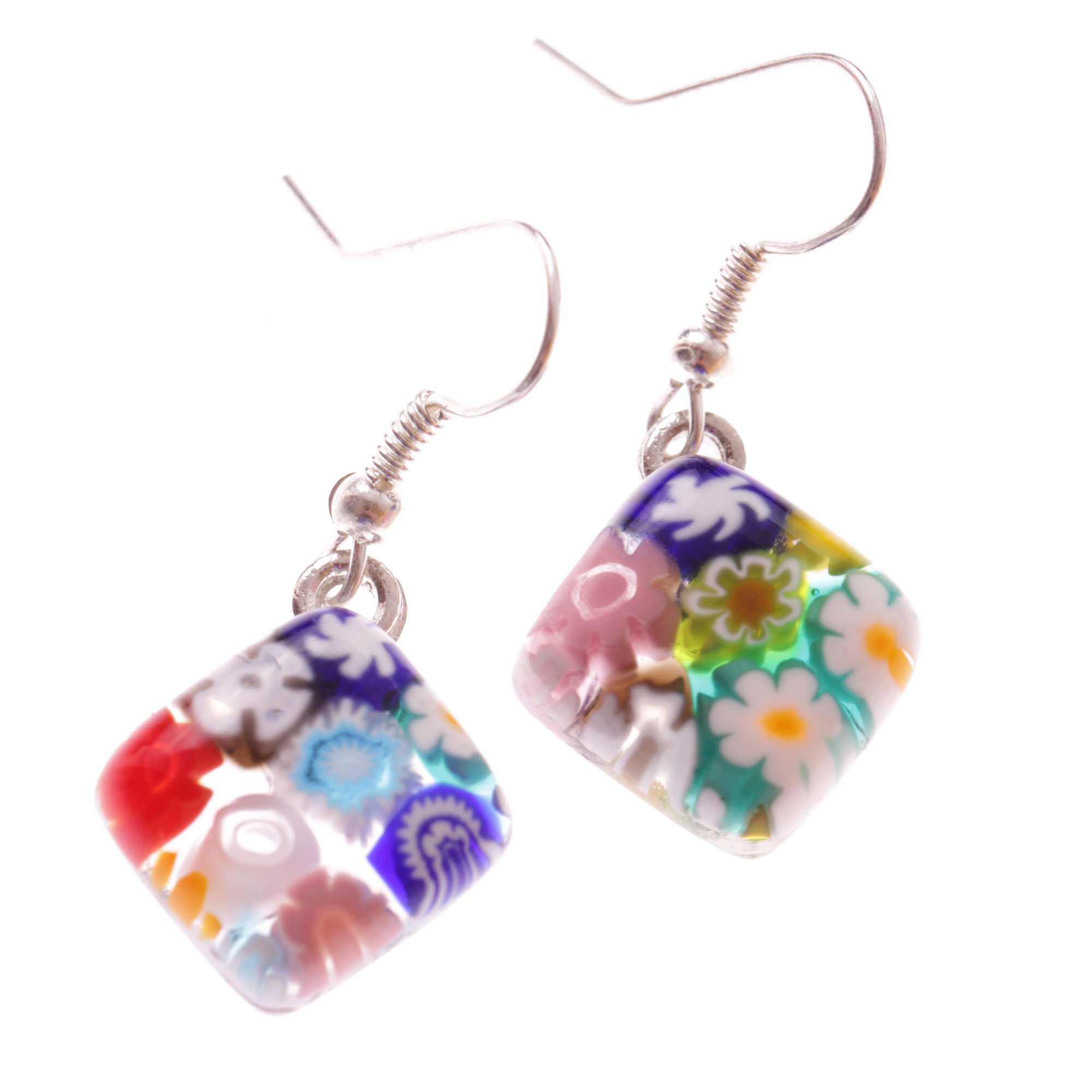 Ashley Muranoglas Ohrhänger Millefiori; Muranoglas mit Millefiori-Blüten; hypoallergene, hochwertig versilberte äußere Metallteile