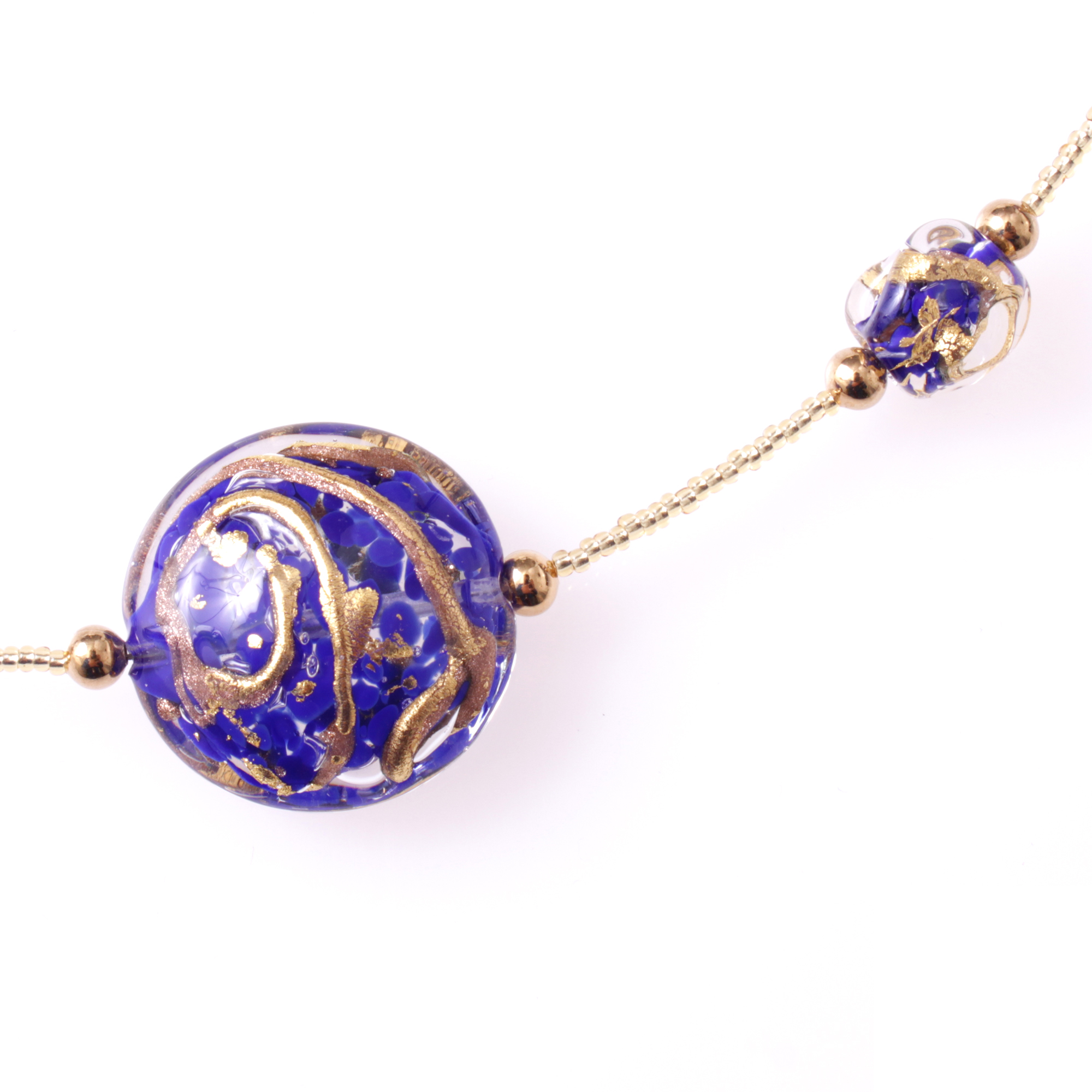 Astana Deluxe Muranoglas Collier Blau/Gold; Muranoglas mit echtem Blattgold und Kupfer; hypoallergene und hochwertig vergoldete äußere Metallteile