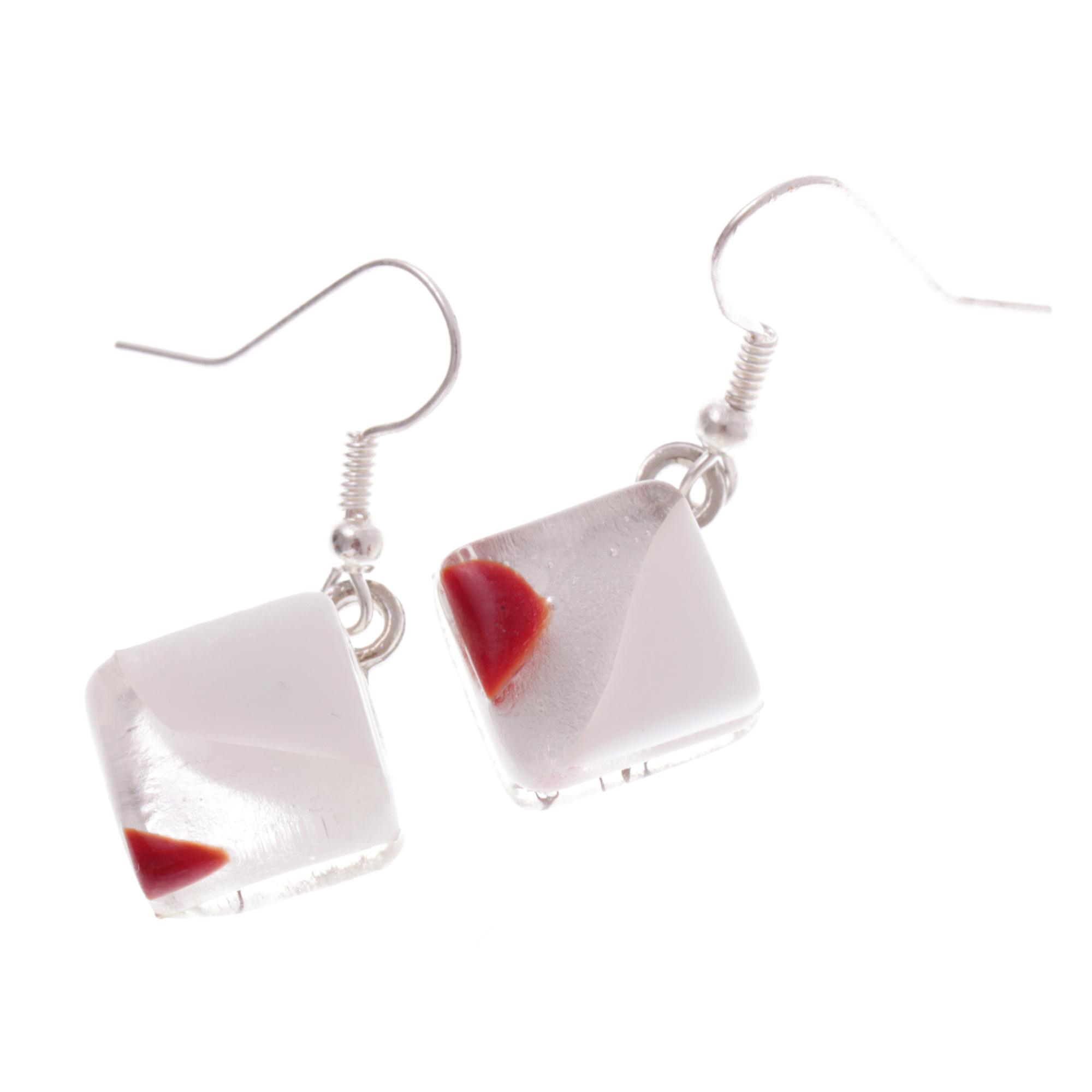 Ashley Muranoglas Ohrhänger Rot/Weiß; Muranoglas mit echtem Blattsilber; hypoallergene, hochwertig versilberte äußere Metallteile