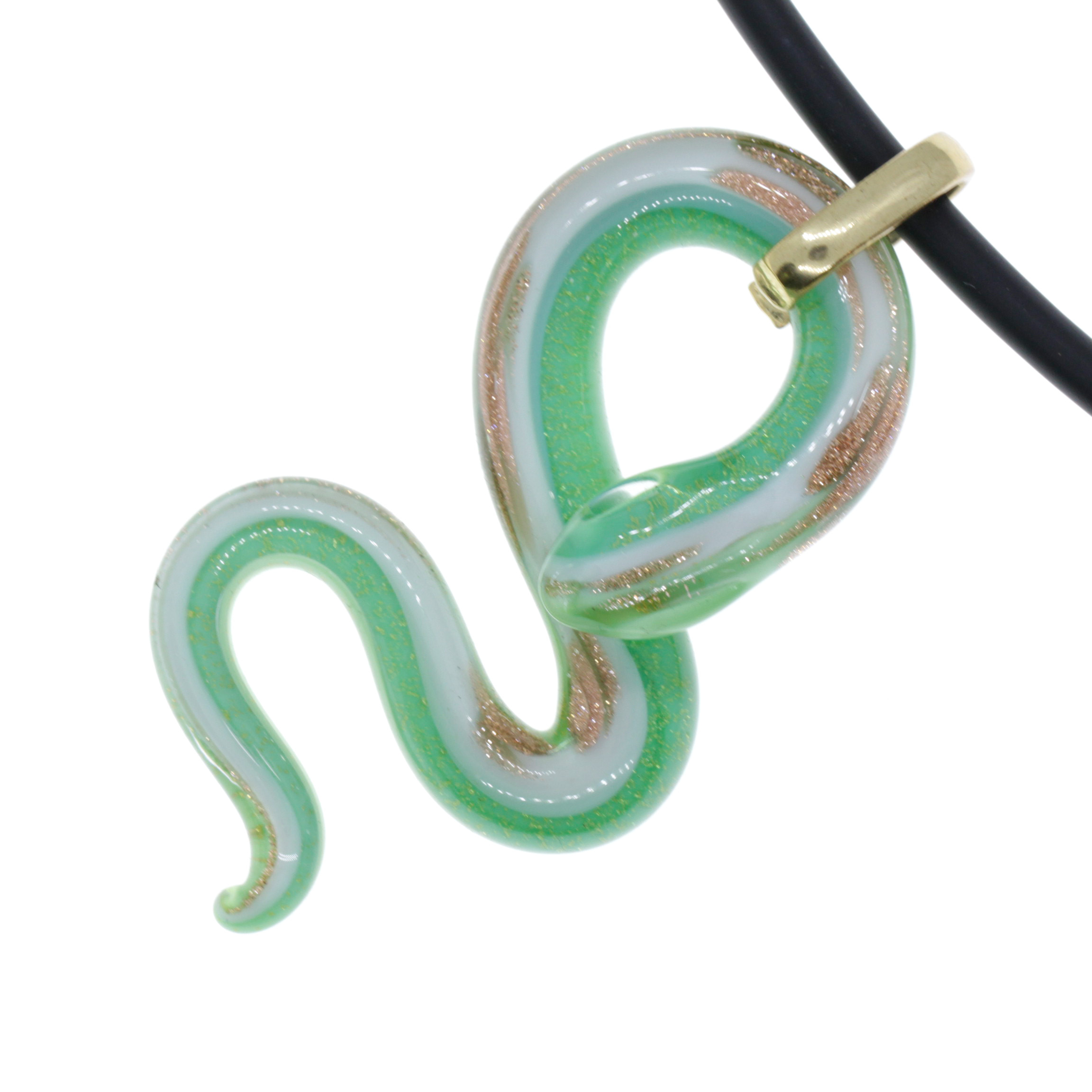 Edle Murano Glas Schlange Größe Medium "Coda Mezzo" Anhänger -grün-gold