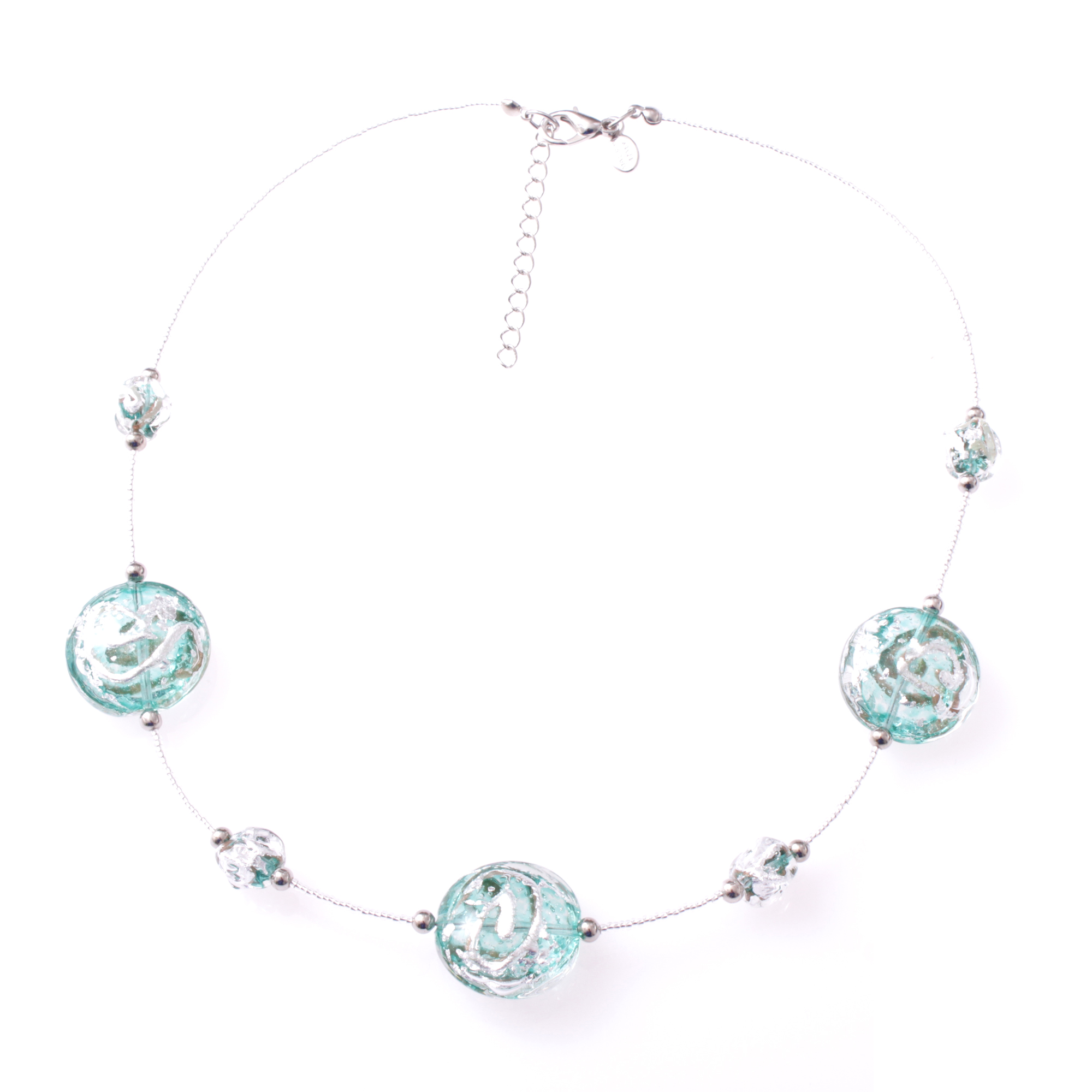 Astana Deluxe Muranoglas Collier Türkis/Silber; Muranoglas mit echtem Blattsilber und Kupfer; hypoallergene und hochwertig versilberte äußere Metallteile einschließlich Karabiner