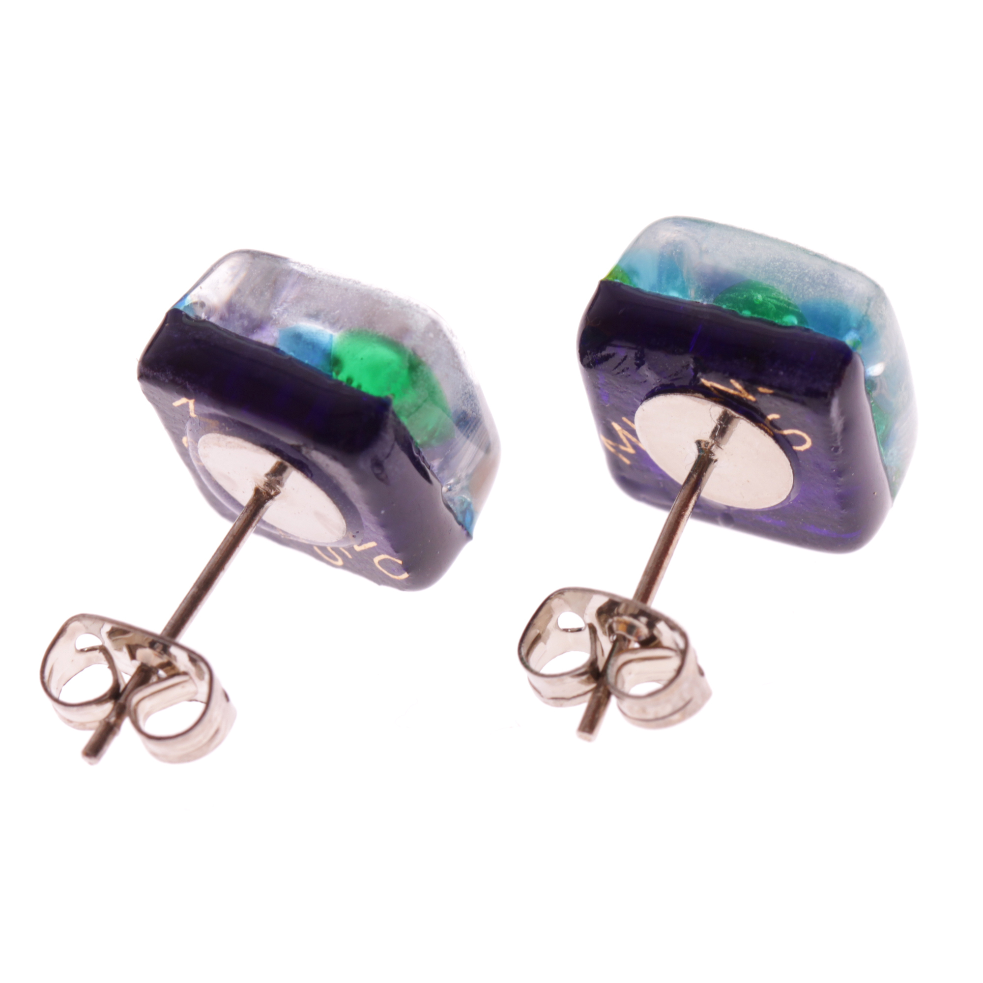 Jolanda Muranoglas Ohrstecker Harlekin/Silber; Muranoglas mit echtem Blattsilber; hypoallergene, hochwertig versilberte äußere Metallteile