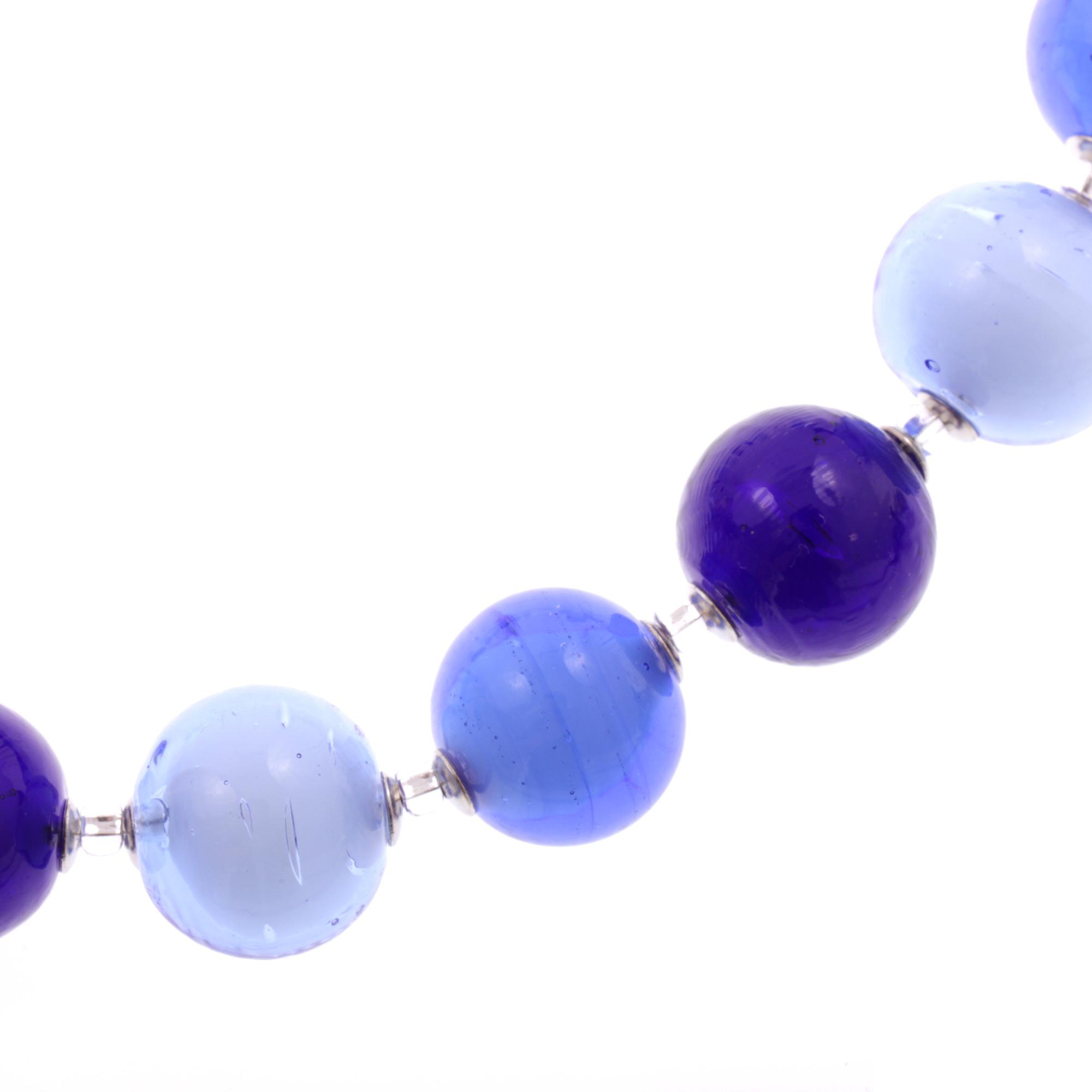 Kugel Collier "Verona" Murano Glas Halskette -blau-silber
