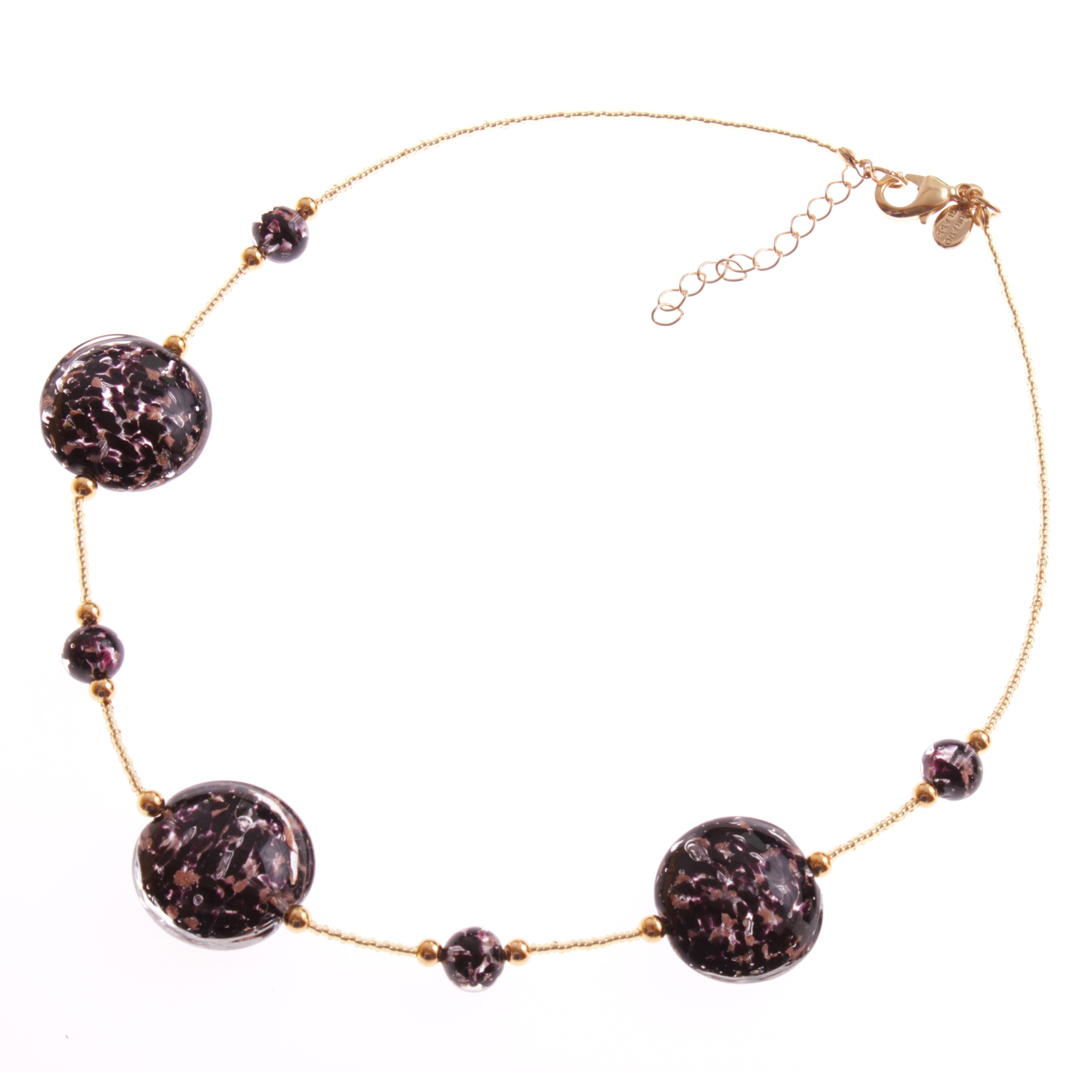 Astana Muranoglas Collier Schwarz/Kupfer; Muranoglas mit echtem Kupfer; hypoallergene, hochwertig vergoldete äußere Metallteile