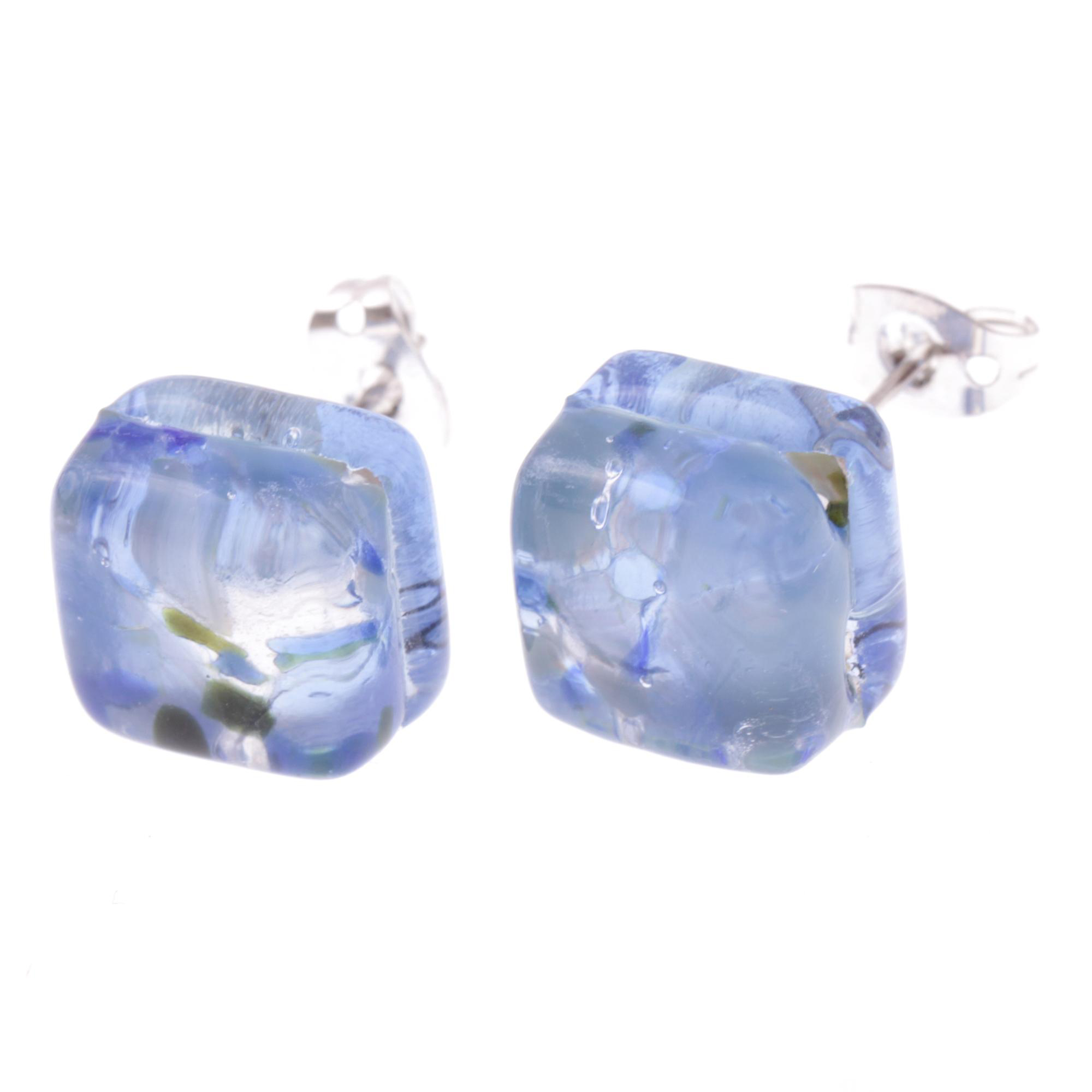 Jolanda Muranoglas Ohrstecker Blau/Silber II; Muranoglas mit echtem Blattsilber; hypoallergene, hochwertig versilberte äußere Metallteile