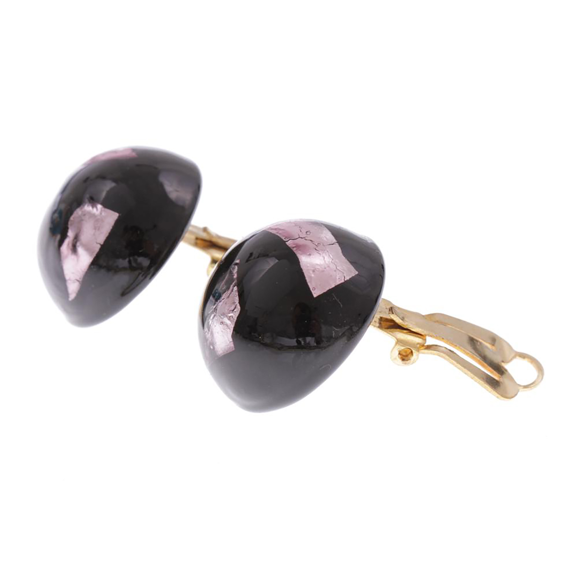 Murano Glas Ohrclip "Lea"-schwarz rosa