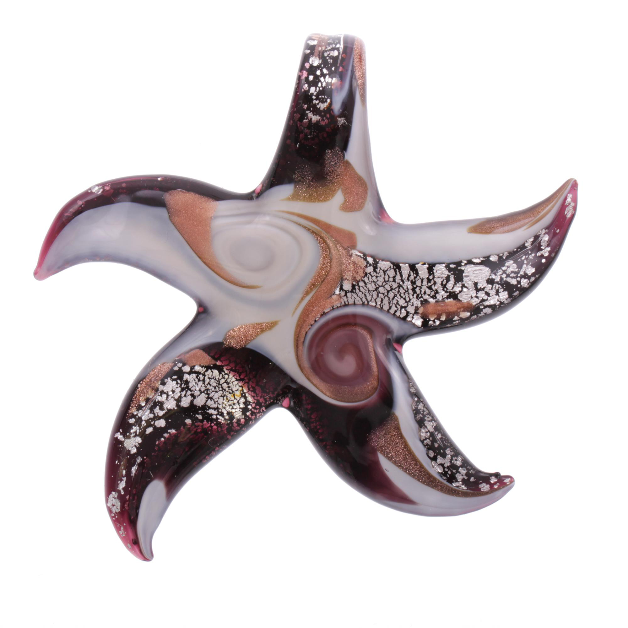 Facella Seestern-Anhänger Lila/Silber aus echtem Muranoglas mit echtem Blattsilber und Kupfer