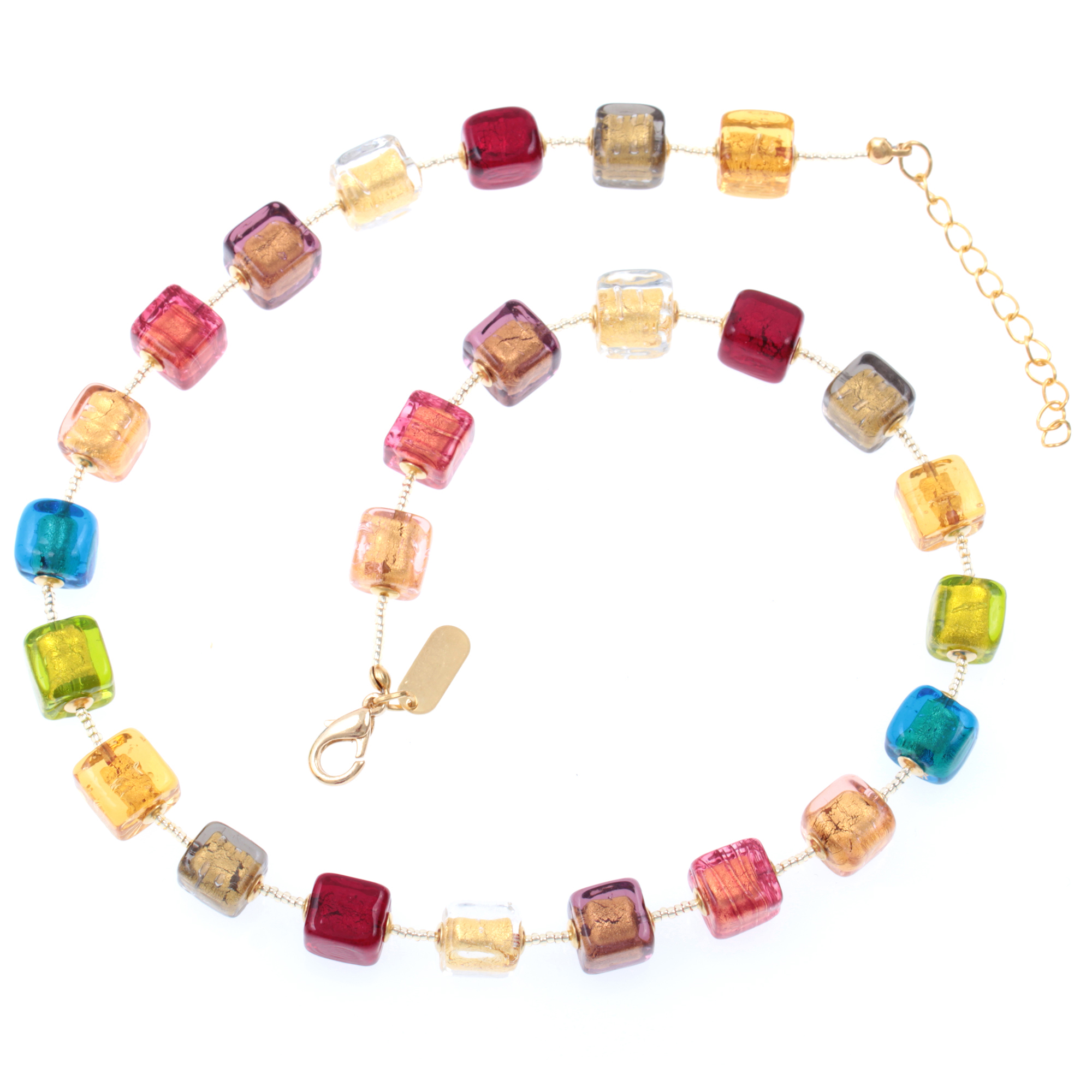 Murano Glas Collier "Quadro"-bunt-gold
