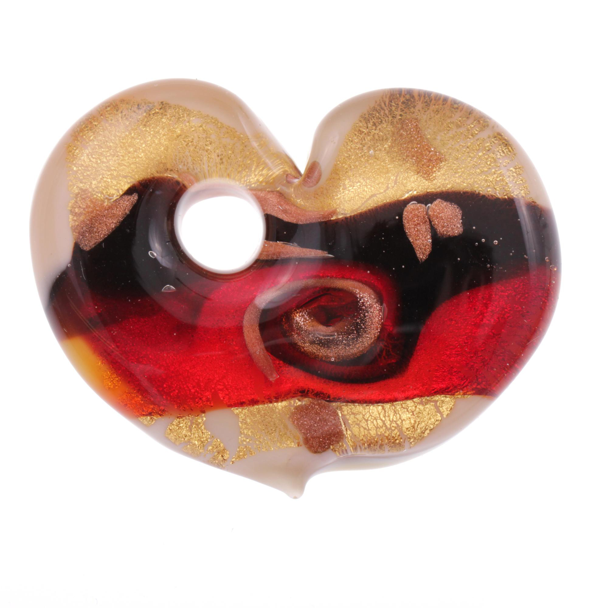 Ein Herz Anhänger aus Murano Glas "Picco Animo" -rot-gold