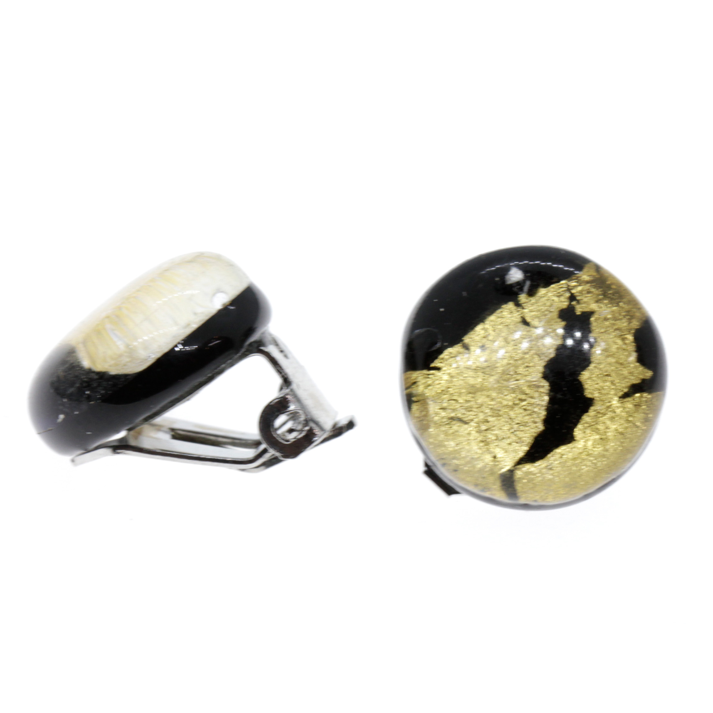 Livorno Muranoglas Ohrclips Schwarz/Silber/Gold; Muranoglas mit echtem Blattgold und/oder Blattsilber, ohne Kupfer; hypoallergene, hochwertig versilberte Clips