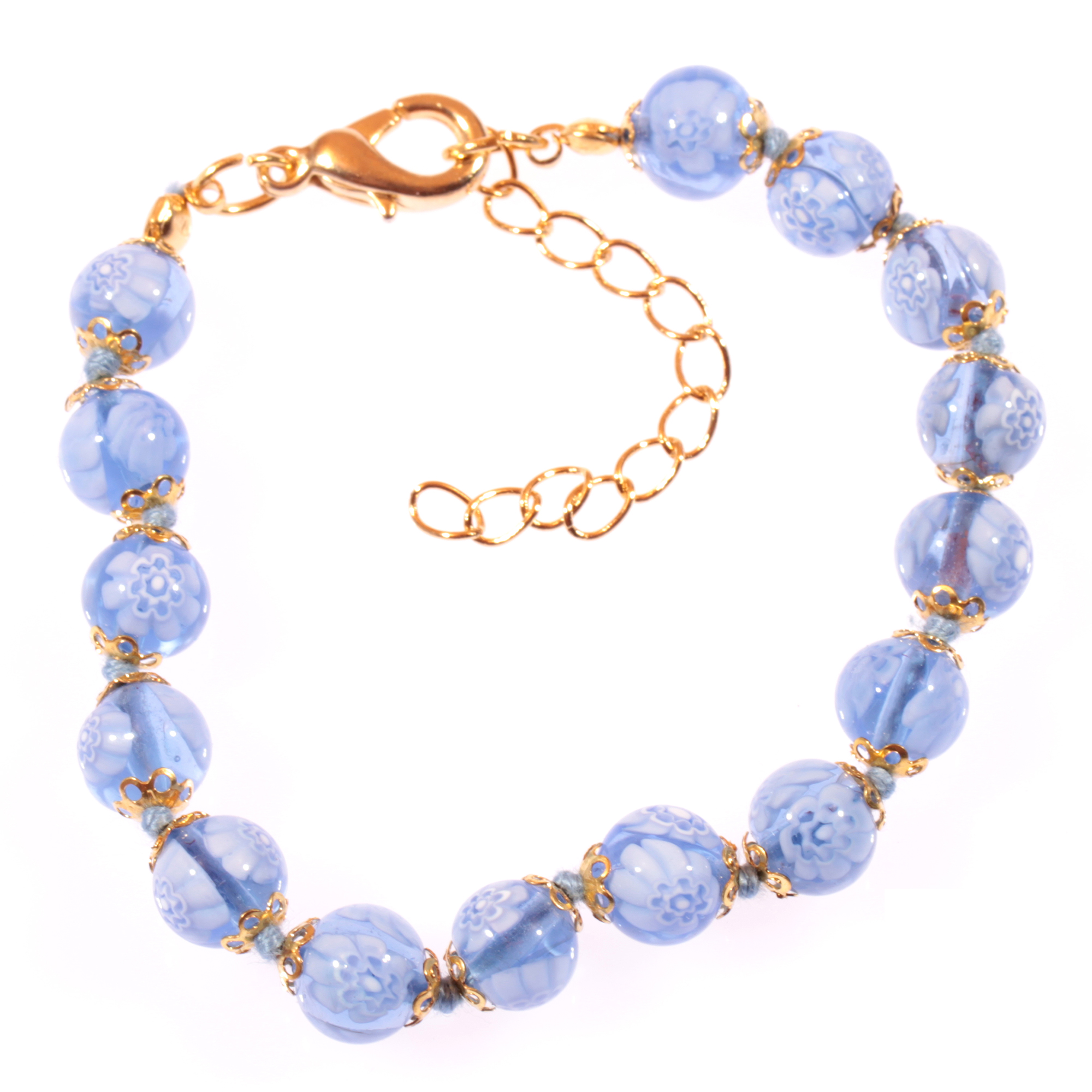 Murano Glas Armband "Mille Fiori" hellblau