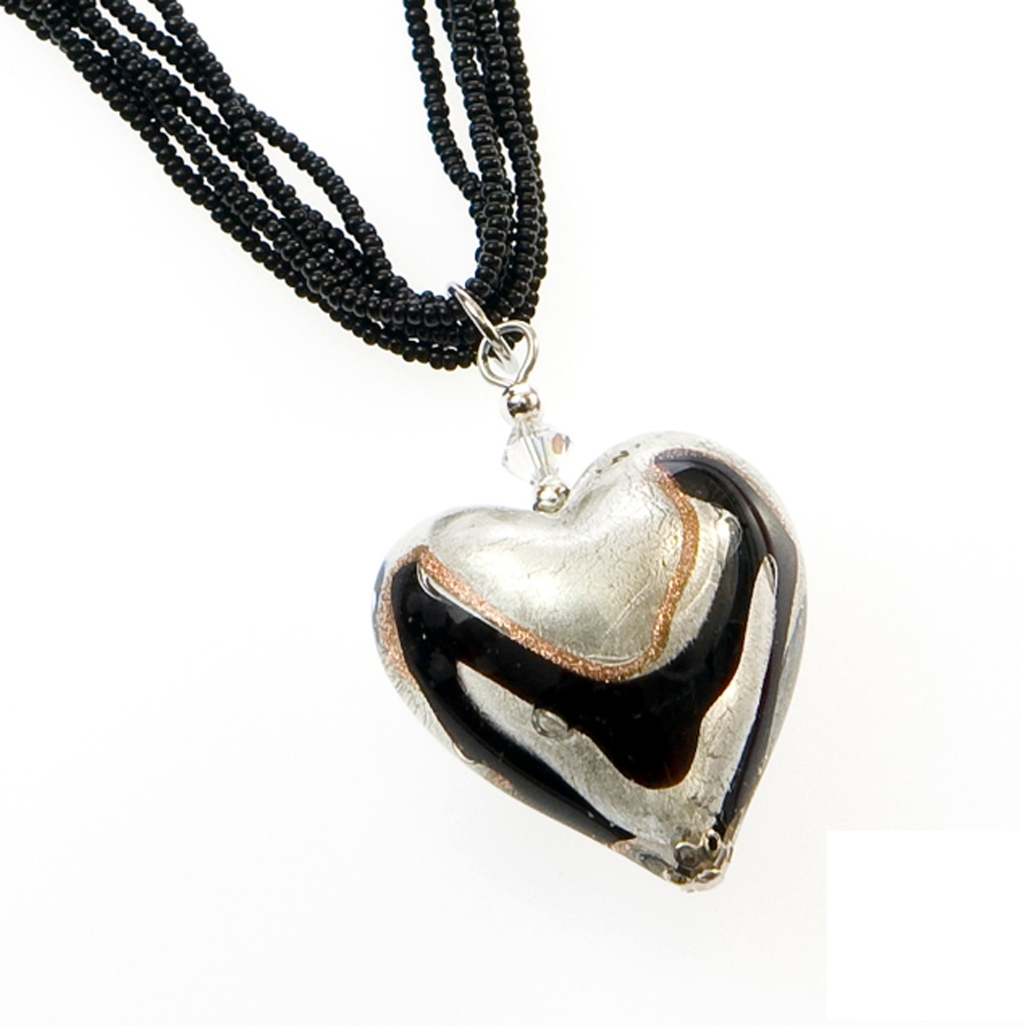 Murano Glas Collier Burano - Schwarz Silber – Handgefertigte Halskette aus Venedig