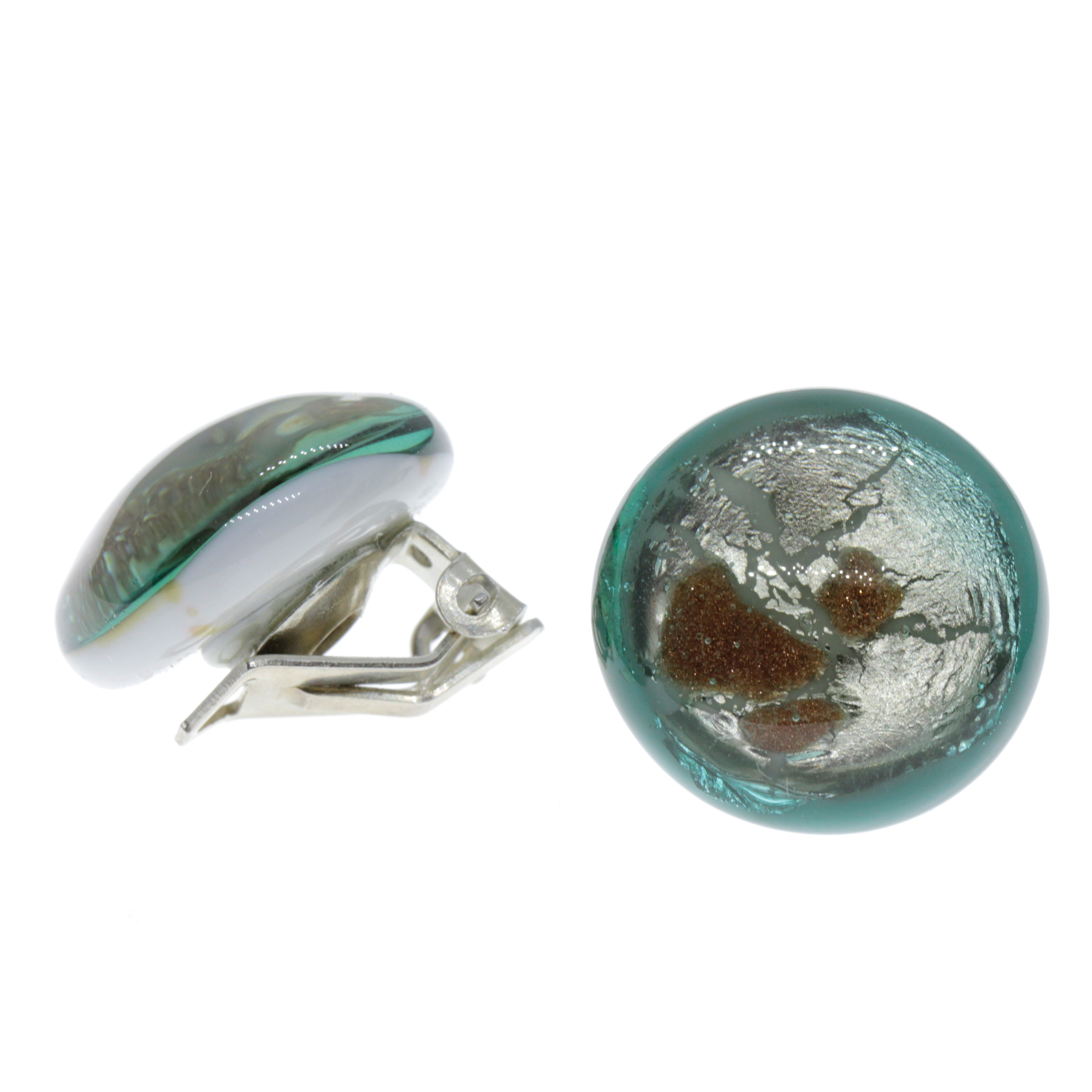 Malaga Deluxe Muranoglas Ohrclips Türkis/Kupfer; Muranoglas mit echtem Blattsilber und Kupfer; hypoallergene, hochwertig versilberte Clips