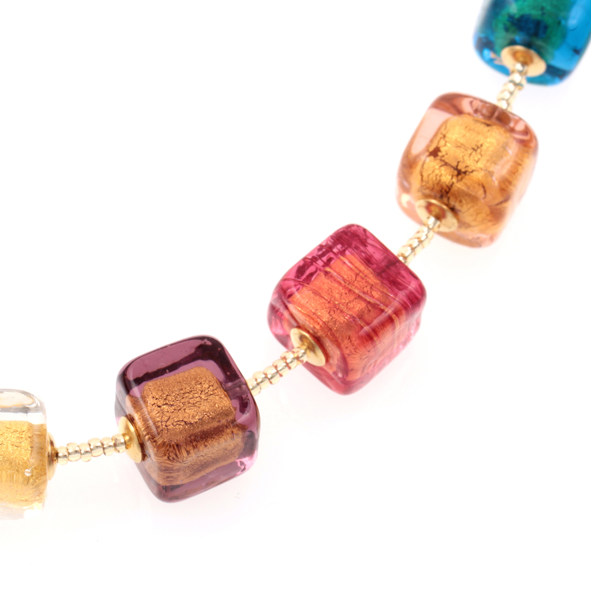 Murano Glas Collier "Quadro"-bunt-gold