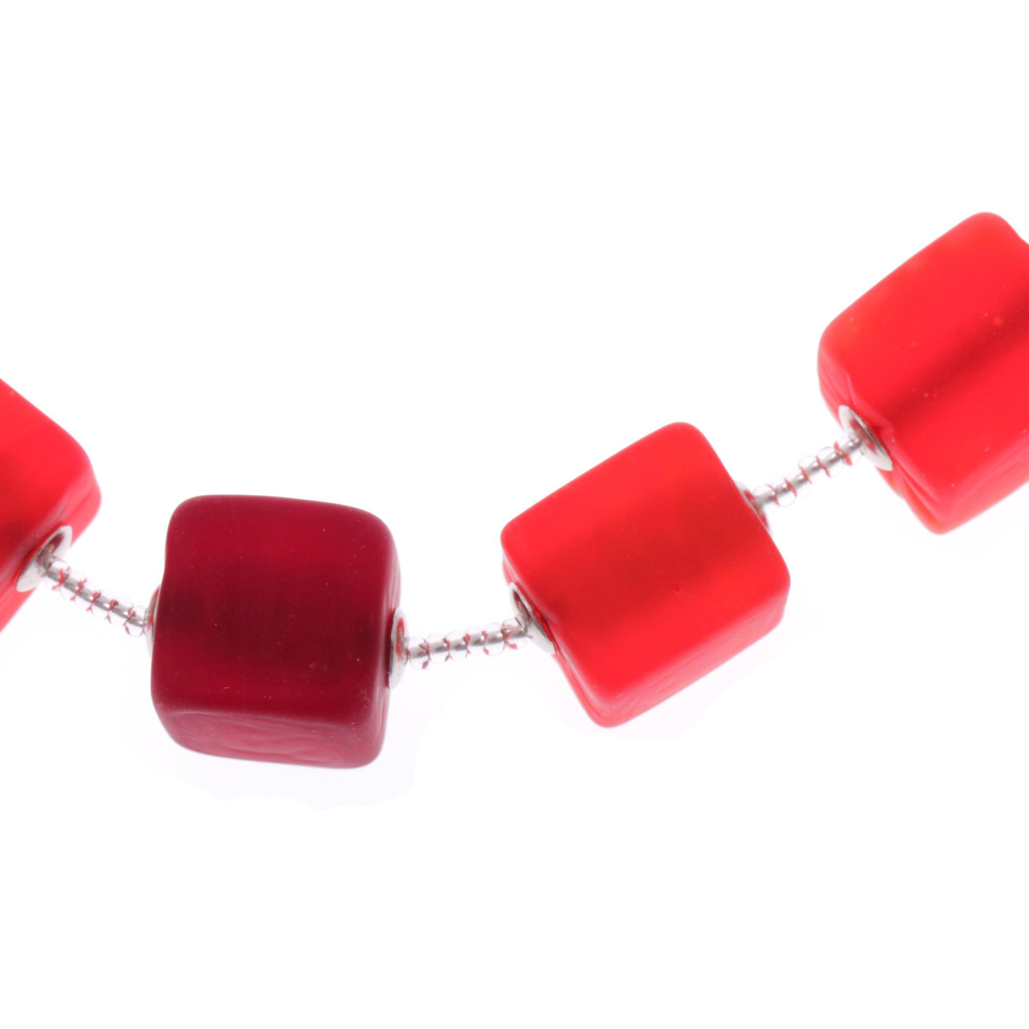 Murano Glas Collier "Quadro"-rot-silber