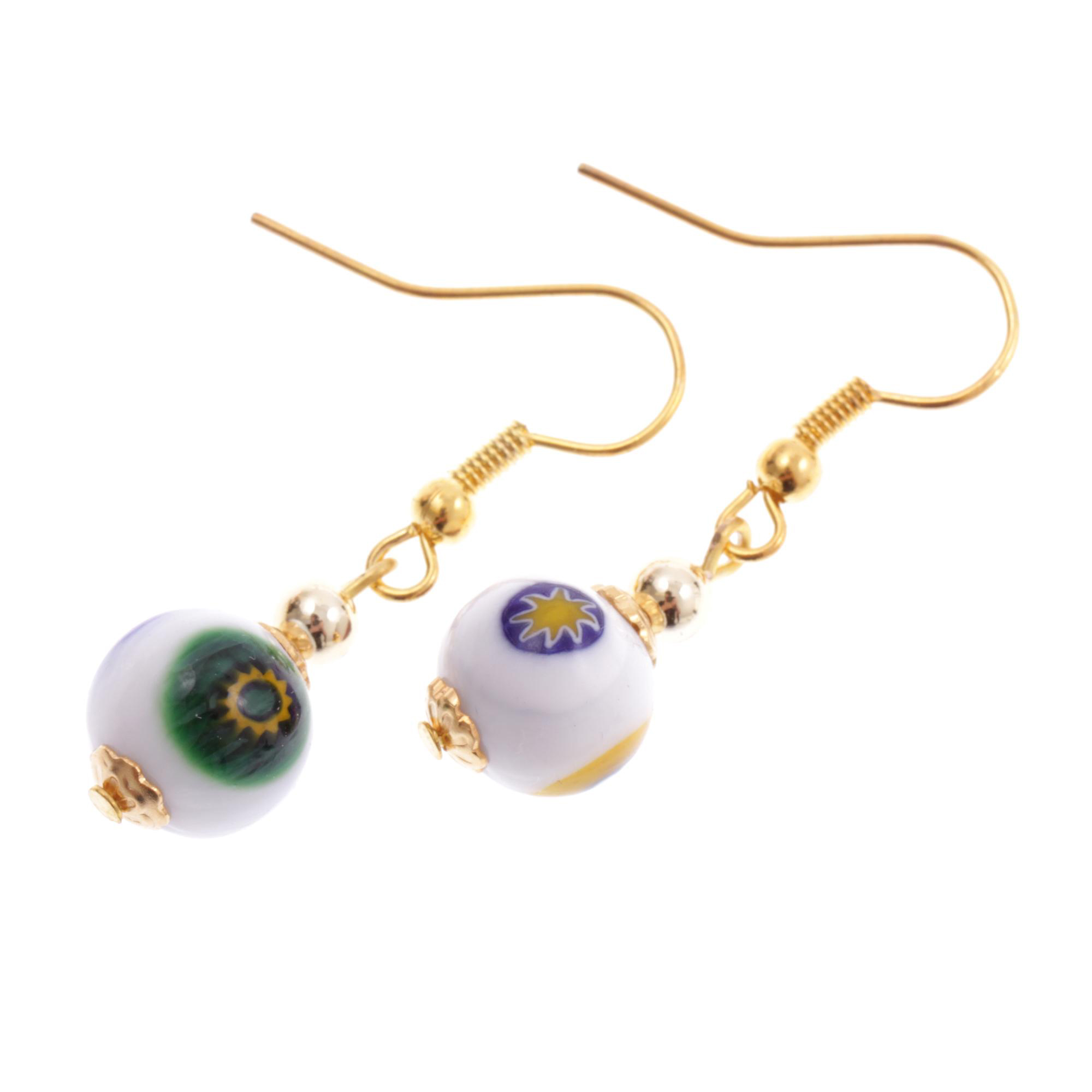 Murano Glas Ohrhaken "White Mille Fiori 10" Ohrschmuck Ohrhänger