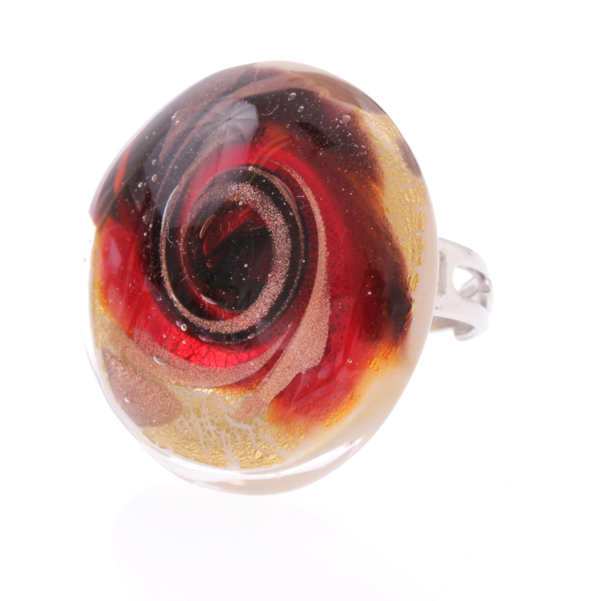 Murano Glas Ring "Vistosa" mit offener Schiene-rot-gold