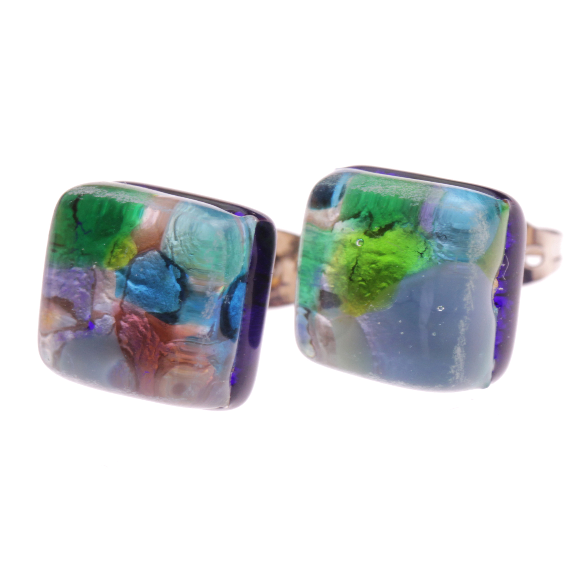 Jolanda Muranoglas Ohrstecker Harlekin/Silber; Muranoglas mit echtem Blattsilber; hypoallergene, hochwertig versilberte äußere Metallteile