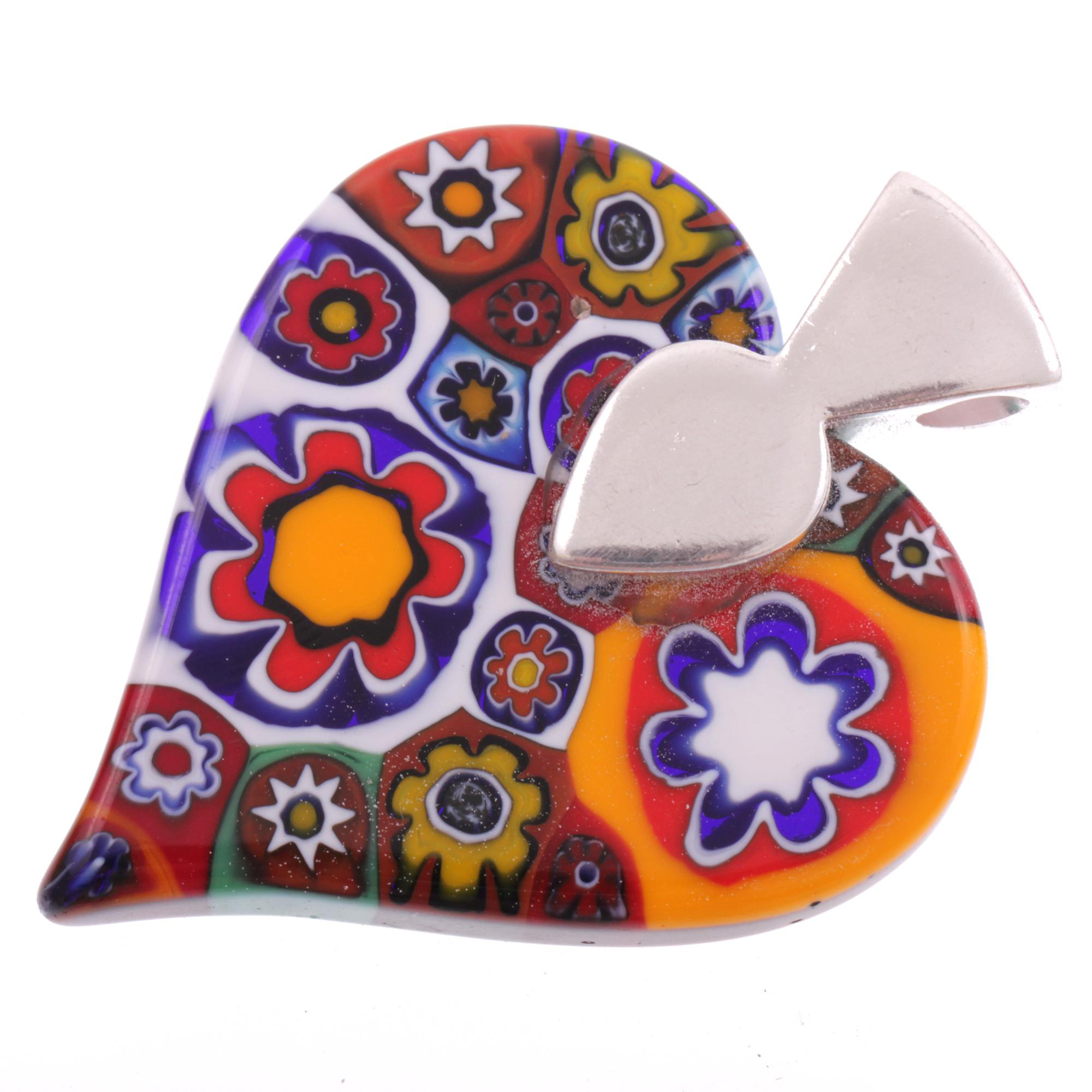Edles Murano Glas Herz "Milena II" Mille Fiori Anhänger -mille fiori
