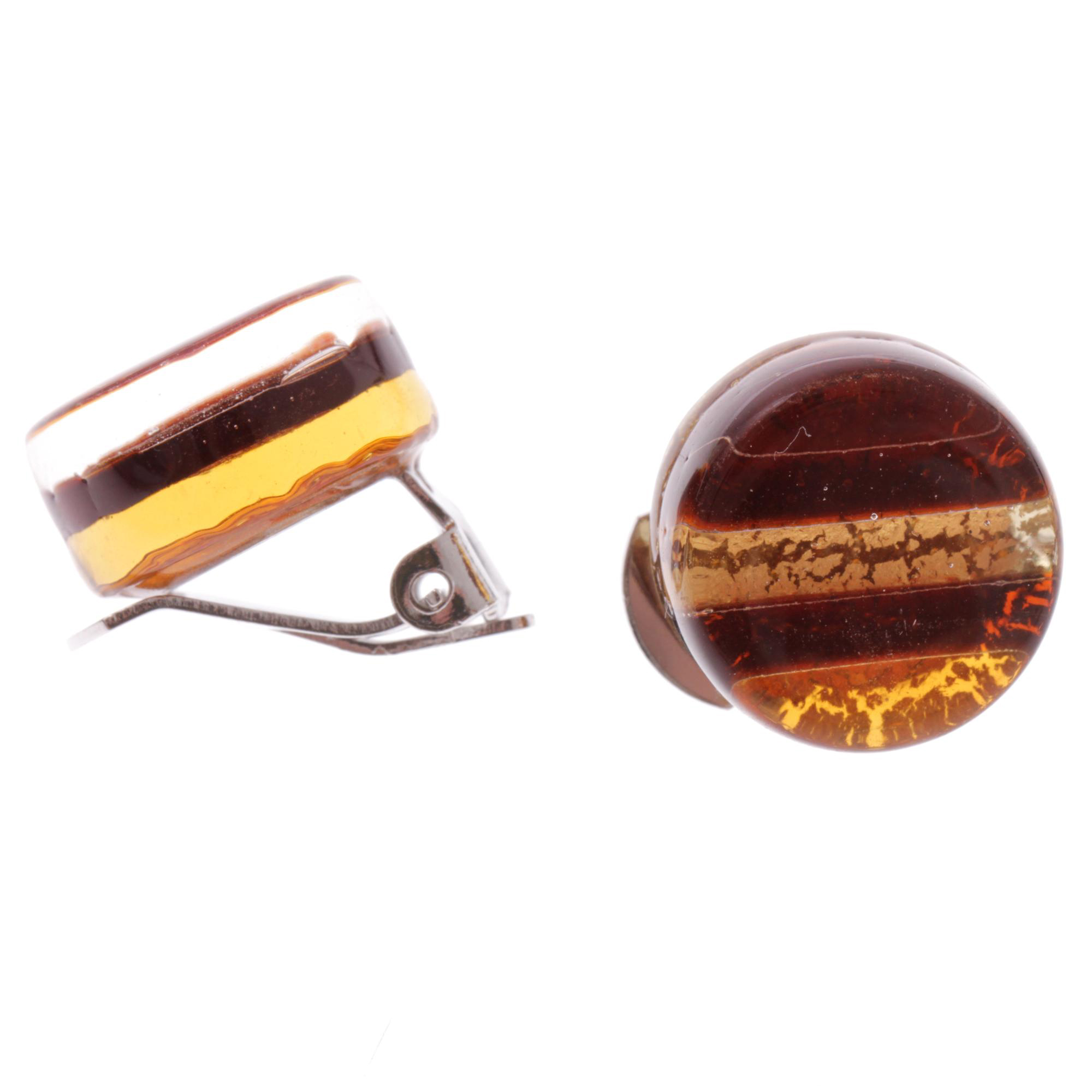 Janne Muranoglas Ohrclips Amber-Streifen; Muranoglas mit echtem Blattgold; hypoallergene, hochwertig versilberte Clipmechaniken