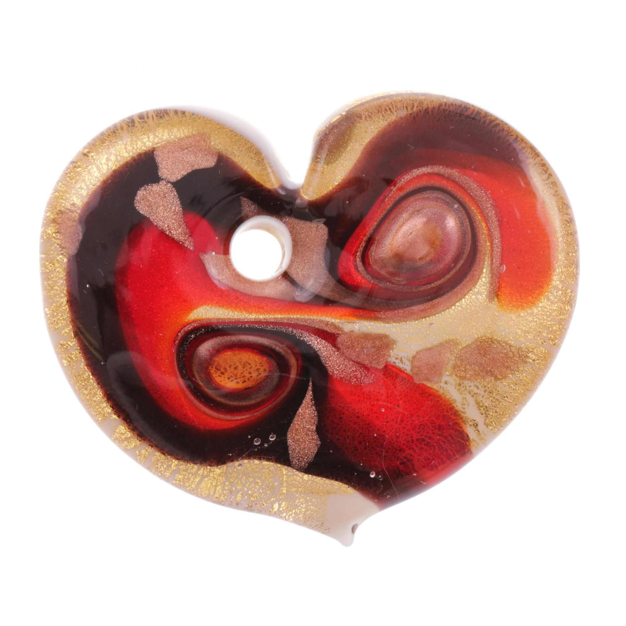 Wundervoll großer Herz Anhänger "Animo" Murano Glas-rot-gold