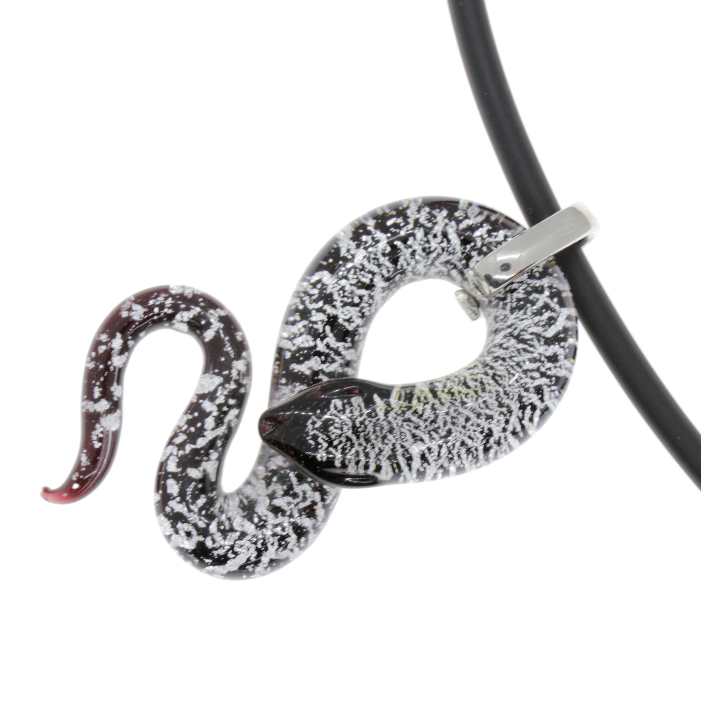 Edle Murano Glas Schlange Größe Medium "Coda Mezzo" Anhänger -silber