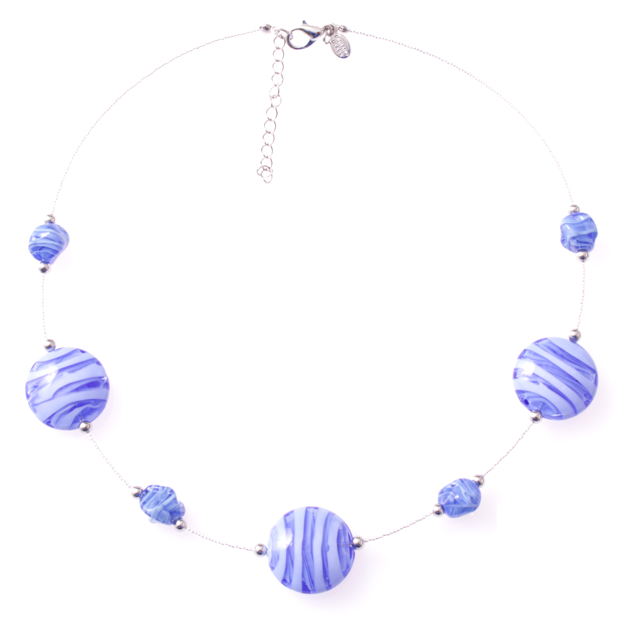 Astana Muranoglas Collier Hellblau/Silber; Muranoglas ohne Metalleinlagen im Glas; hypoallergene und hochwertig versilberte äußere Metallteile einschließlich Karabiner