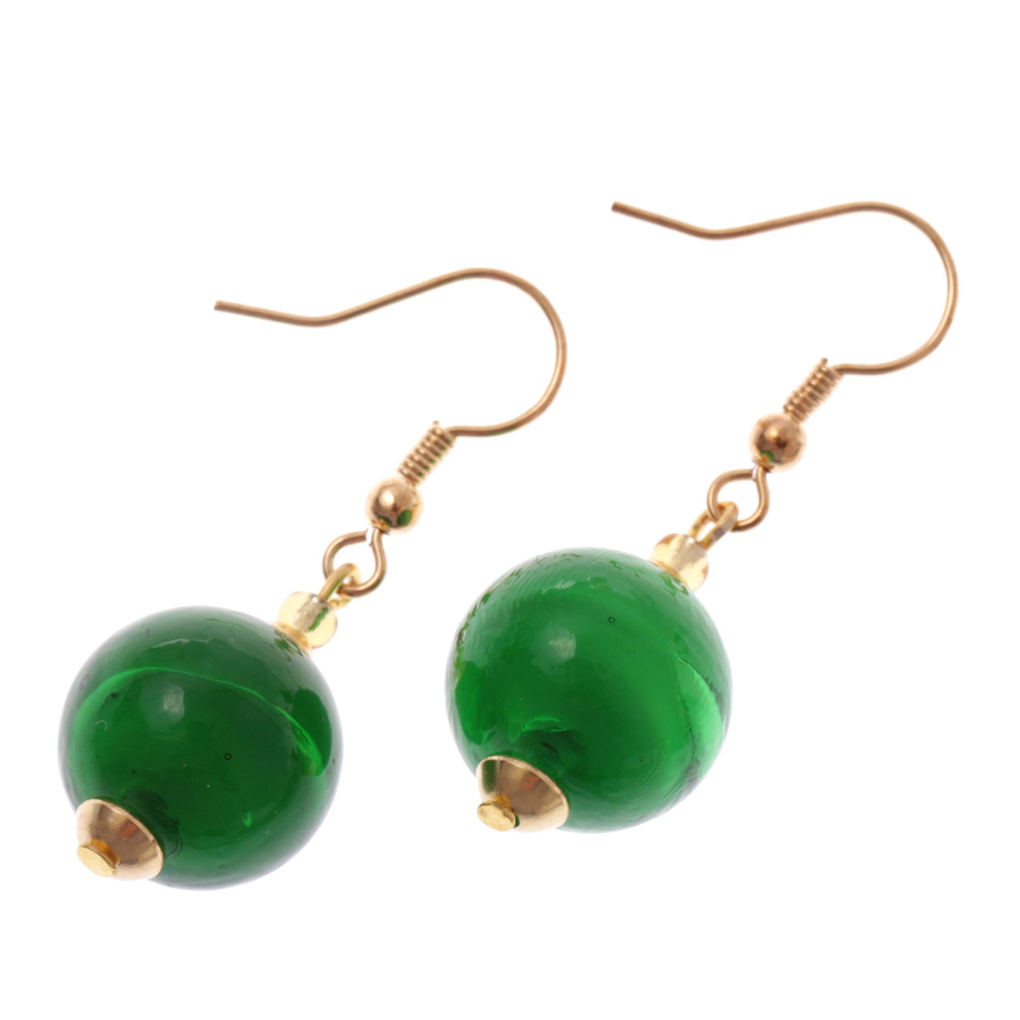 Verona Muranoglas Ohrhänger Dunkelgrün/Gold; Muranoglas ohne Metalleinlagen; hypoallergene, hochwertig vergoldete äußere Metallteile