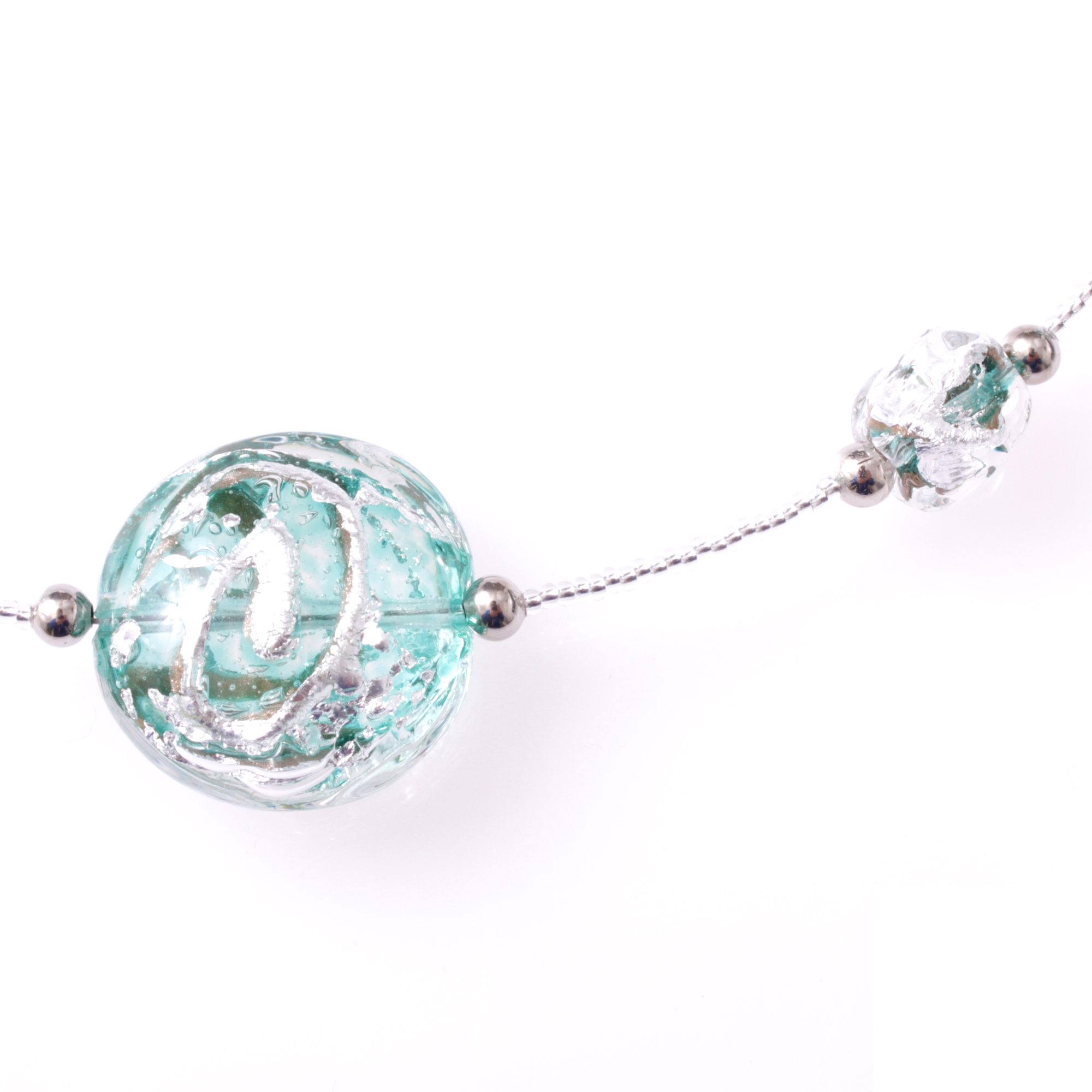 Astana Deluxe Muranoglas Collier Türkis/Silber; Muranoglas mit echtem Blattsilber und Kupfer; hypoallergene und hochwertig versilberte äußere Metallteile einschließlich Karabiner