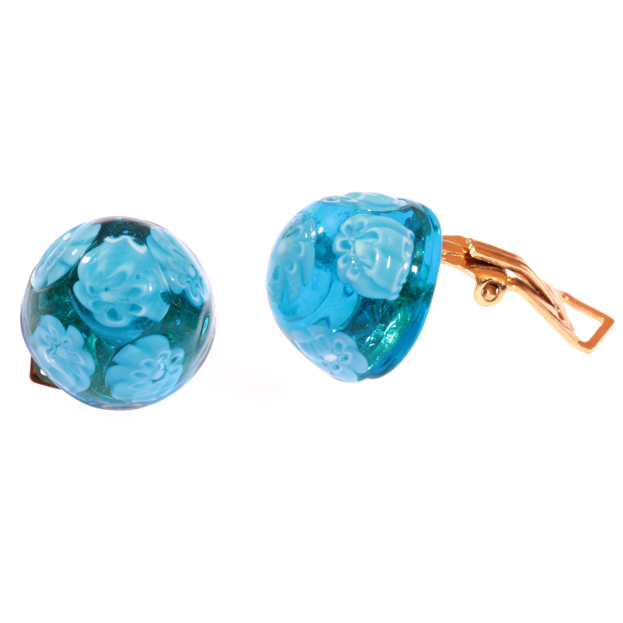 Murano Glas Ohrclip "Mille Fiori" türkis