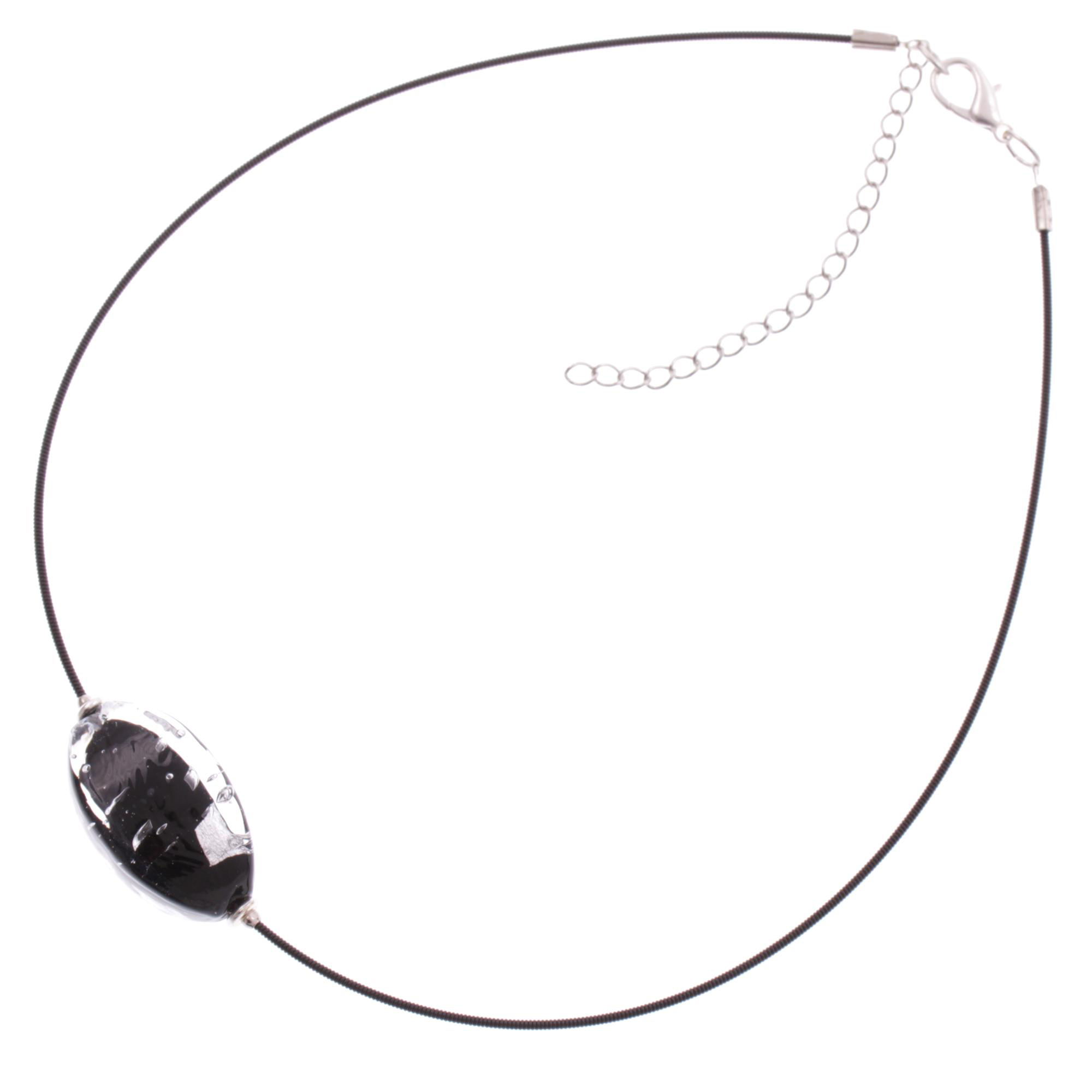 Top Design: Murano Glas Collier "Pepita" Halsreif Halskette-schwarz-silber