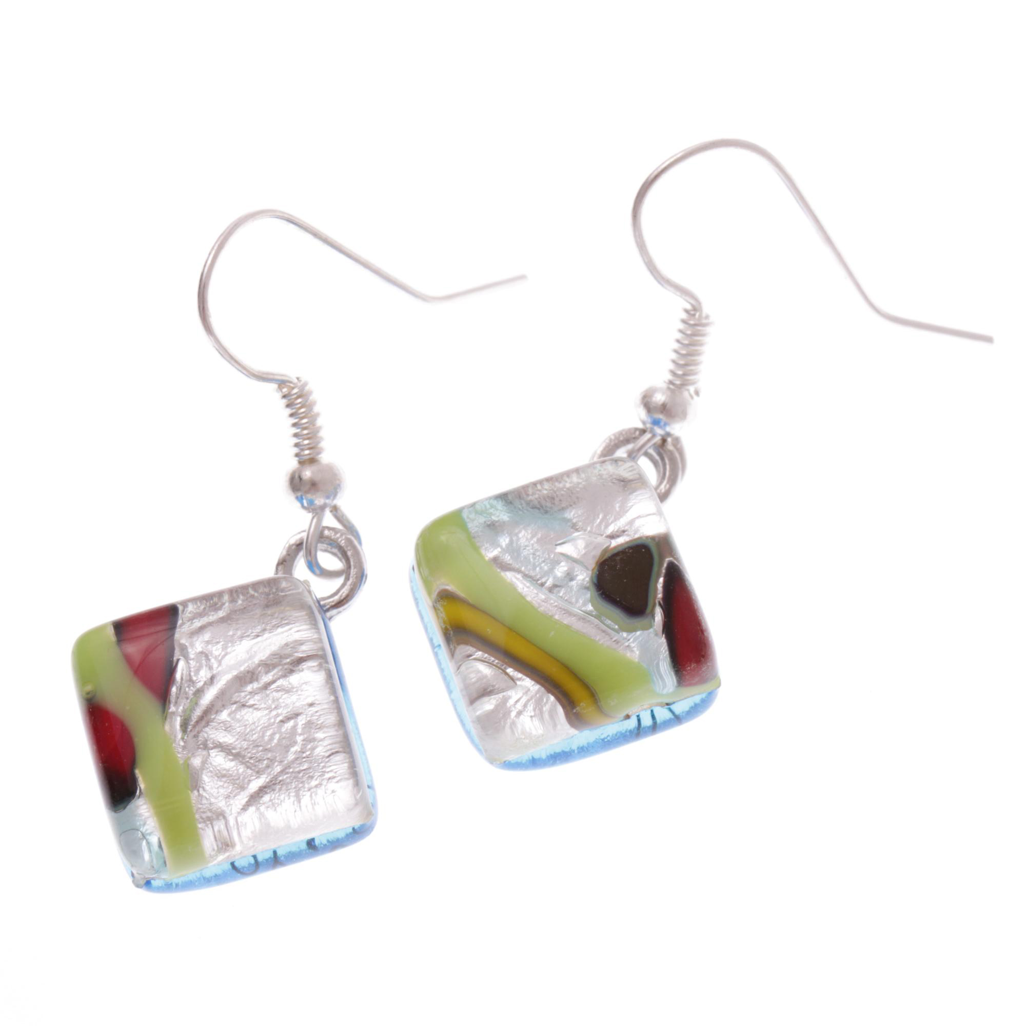 Ashley Muranoglas Ohrhänger Bunt/Silber II; Muranoglas mit echtem Blattsilber; hochwertig versilberte äußere Metallteile