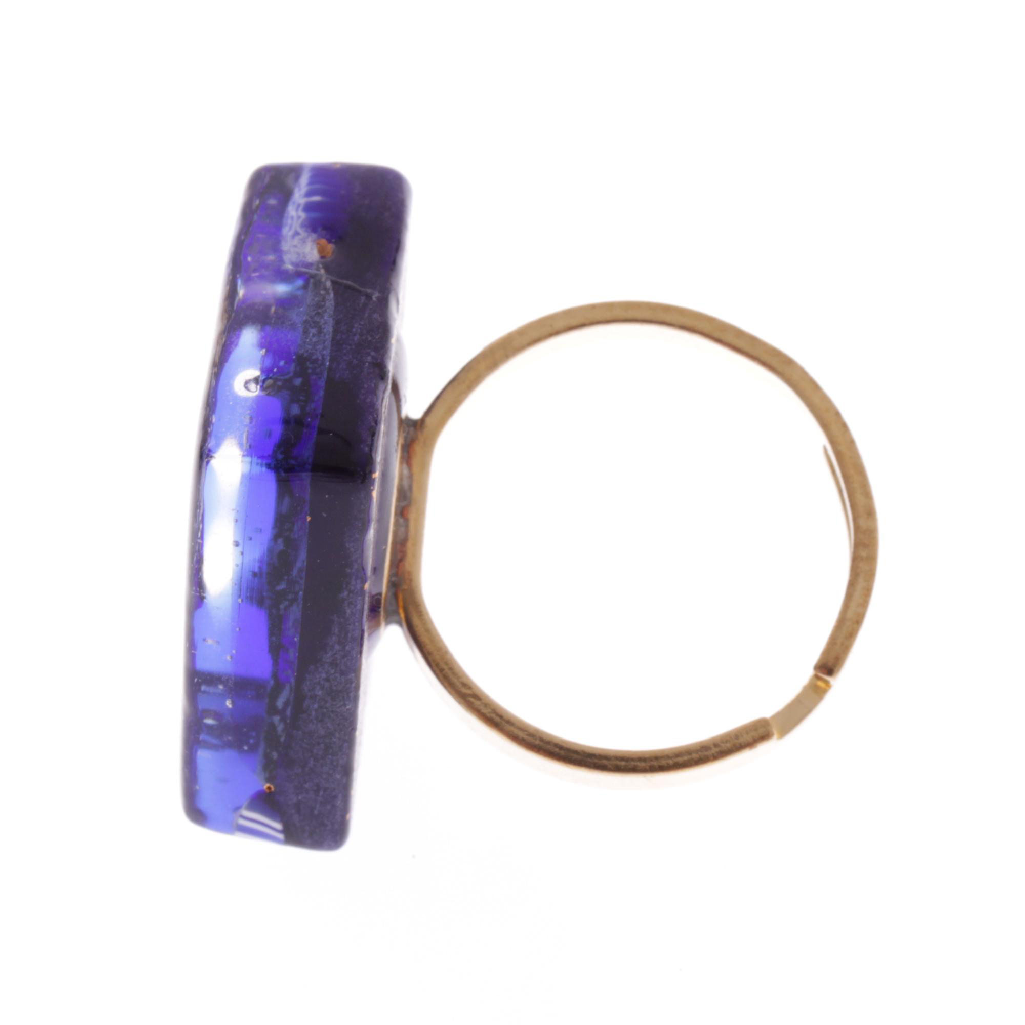Violetta Muranoglas Ring Blau/Gold; Muranoglas mit echtem Blattgold; hypoallergene, hochwertig vergoldete Ringschiene