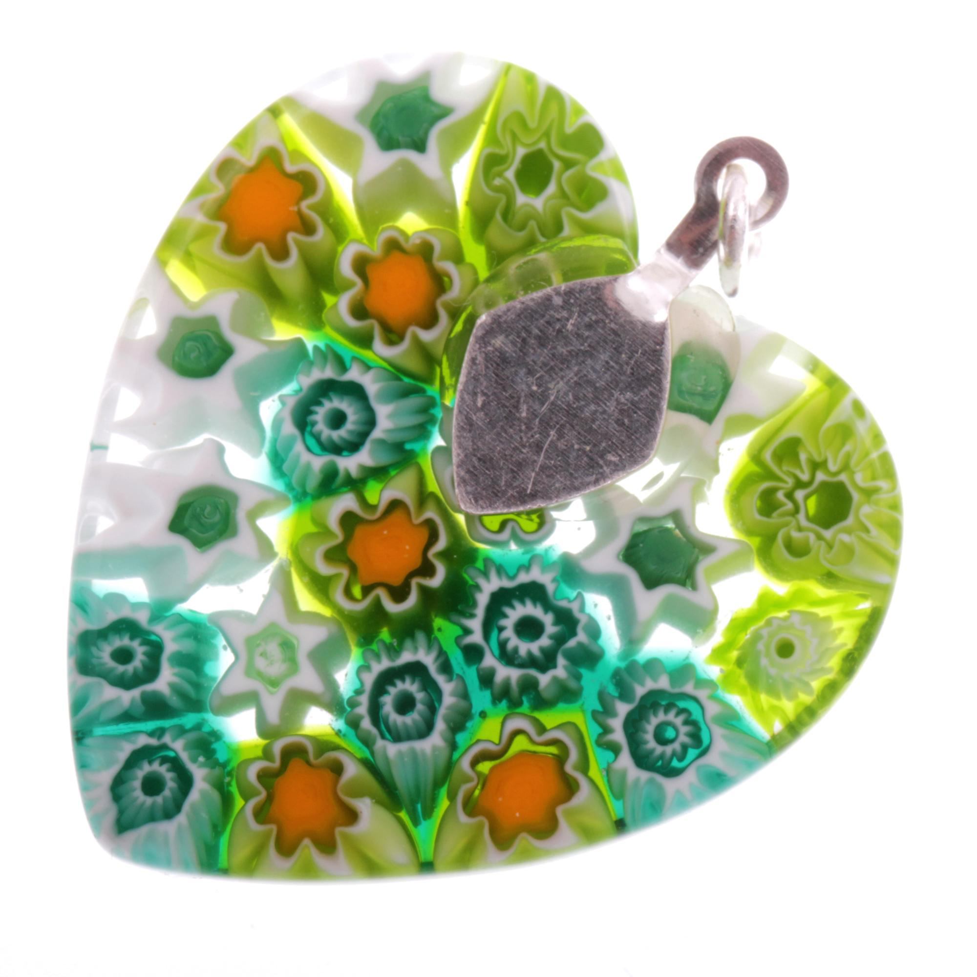 Mille Fiori Herz Anhänger "Sono" Murano Glas -grün