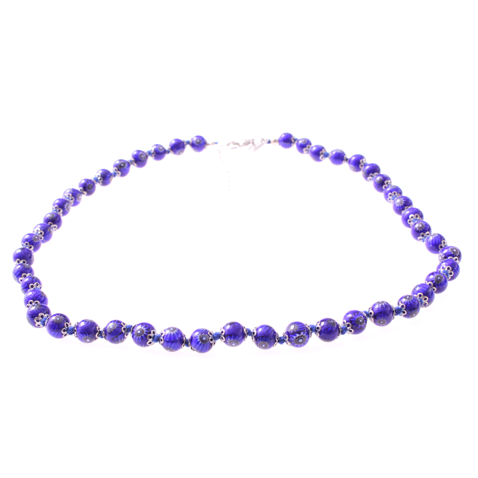 Collier Murano Glas Mille Fiori"-dunkelblau-silber