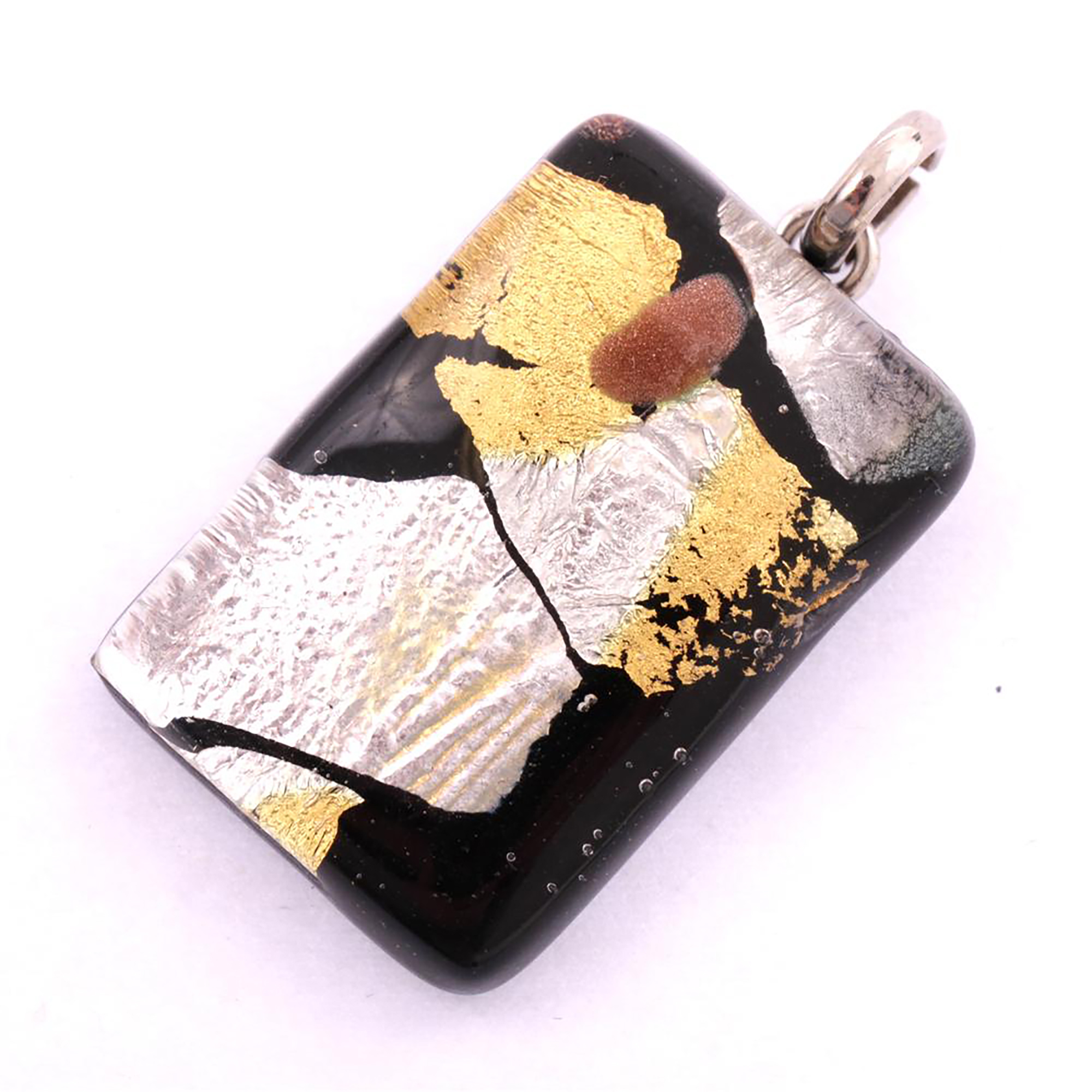 Rechteck Anhänger "Swan II" Murano Glas-schwarz-silber-gold