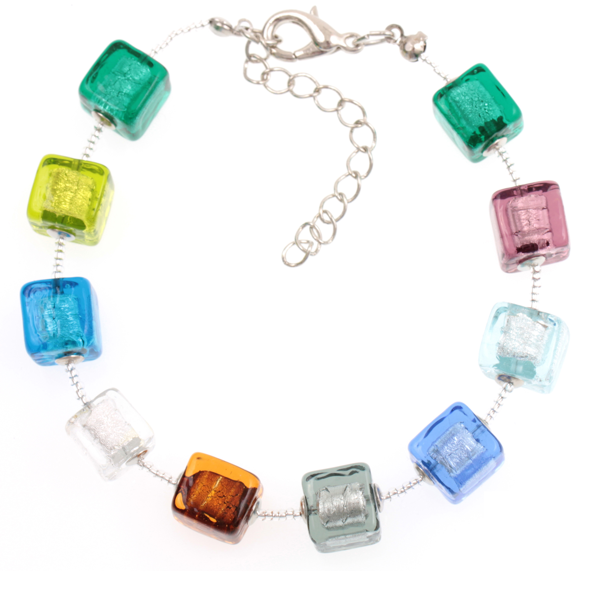 "Quadro" Murano Glas Armband-bunt-silber "Quadro" Murano Glas Armband-bunt-silber